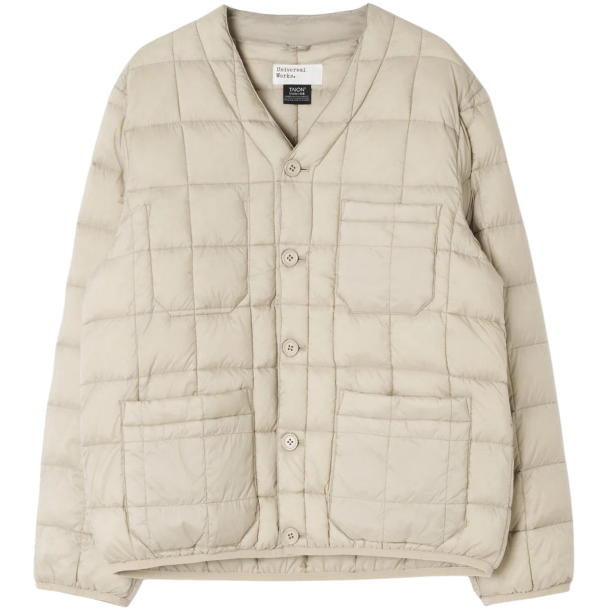 TAION x UNIVERSAL WORKS Ice Grey Nylon Soft Shell Down Cardigan