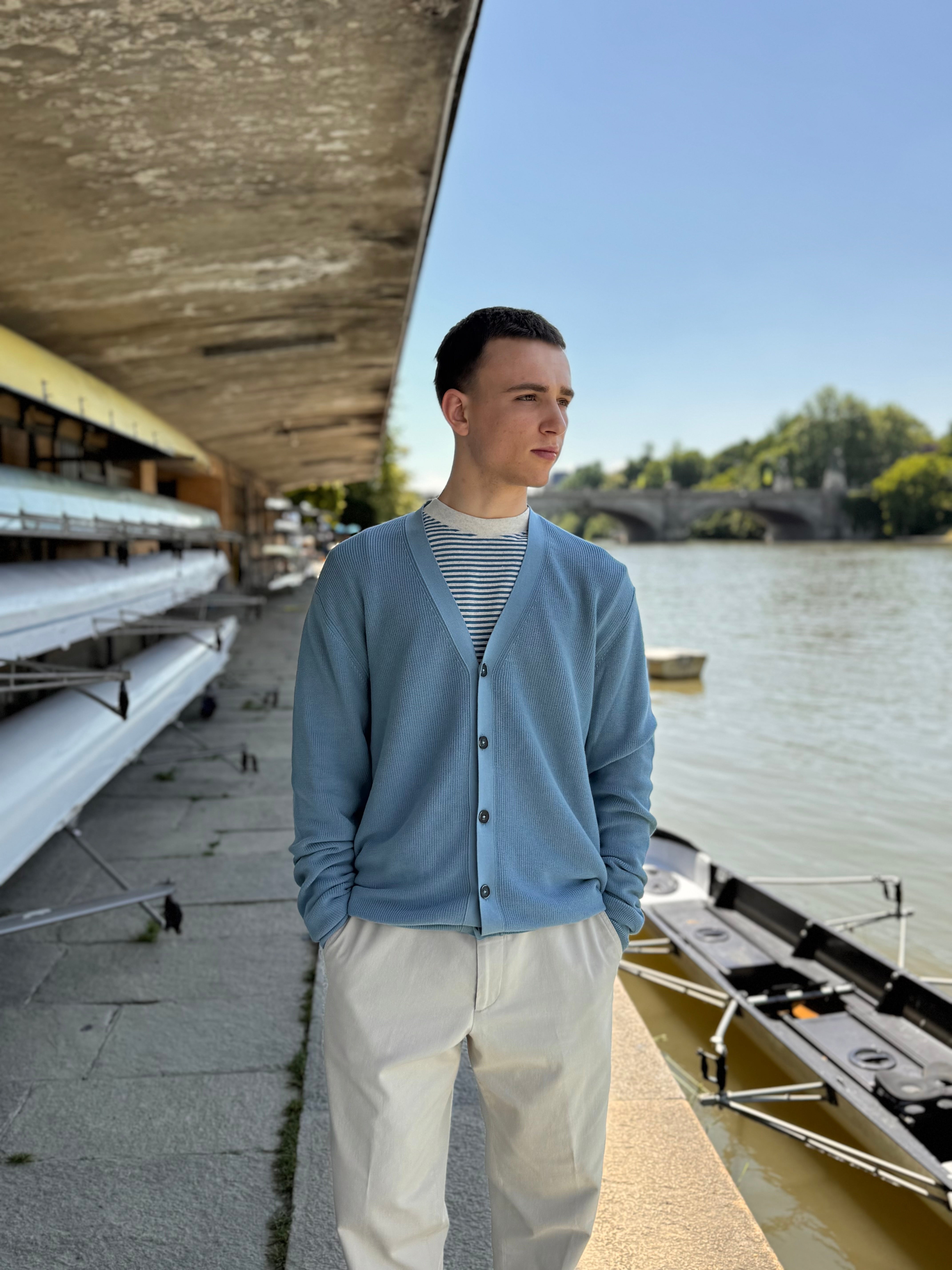 FRESH Scott Italian Cotton Cardigan in Baby Blue