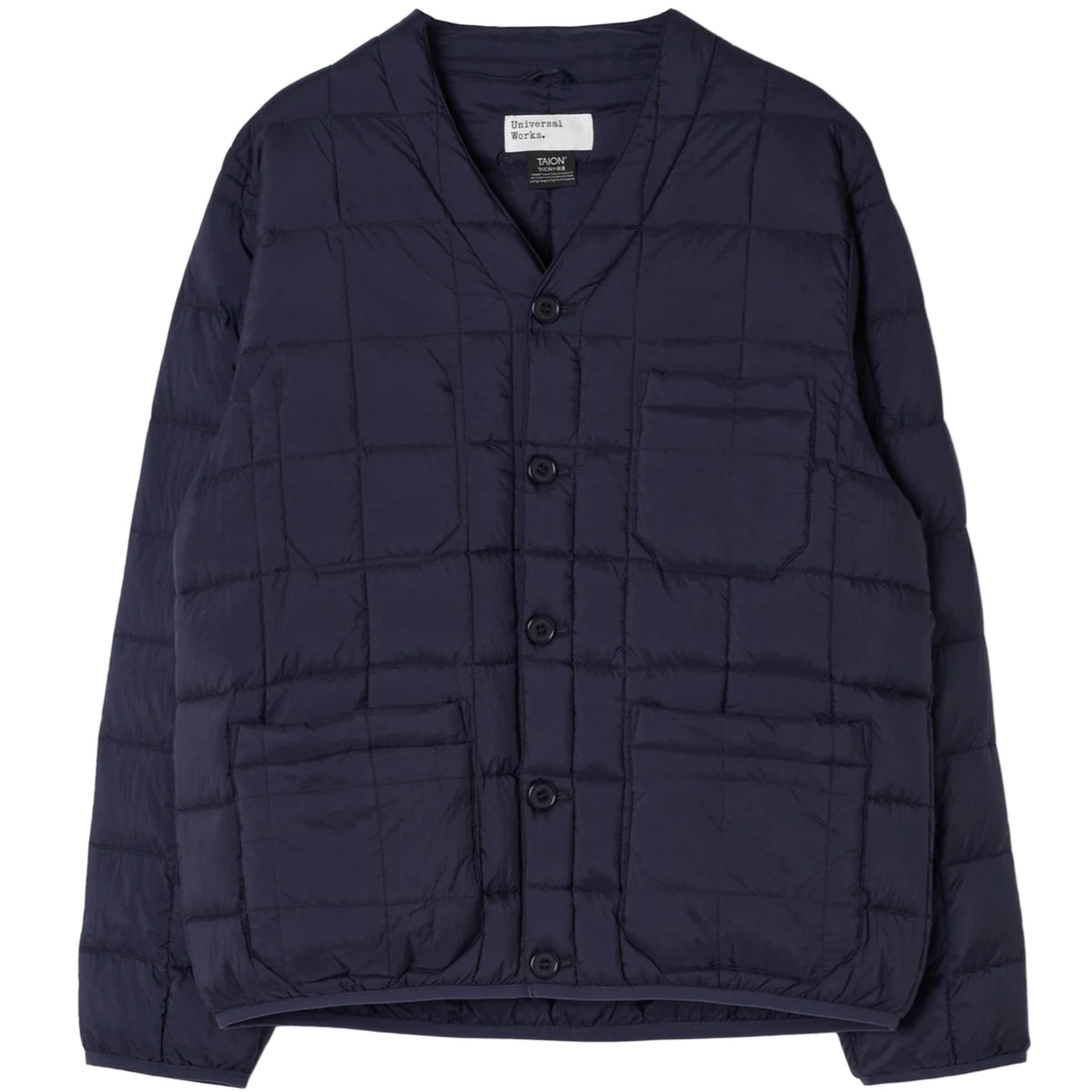 TAION x UNIVERSAL WORKS Navy Nylon Soft Shell Down Cardigan