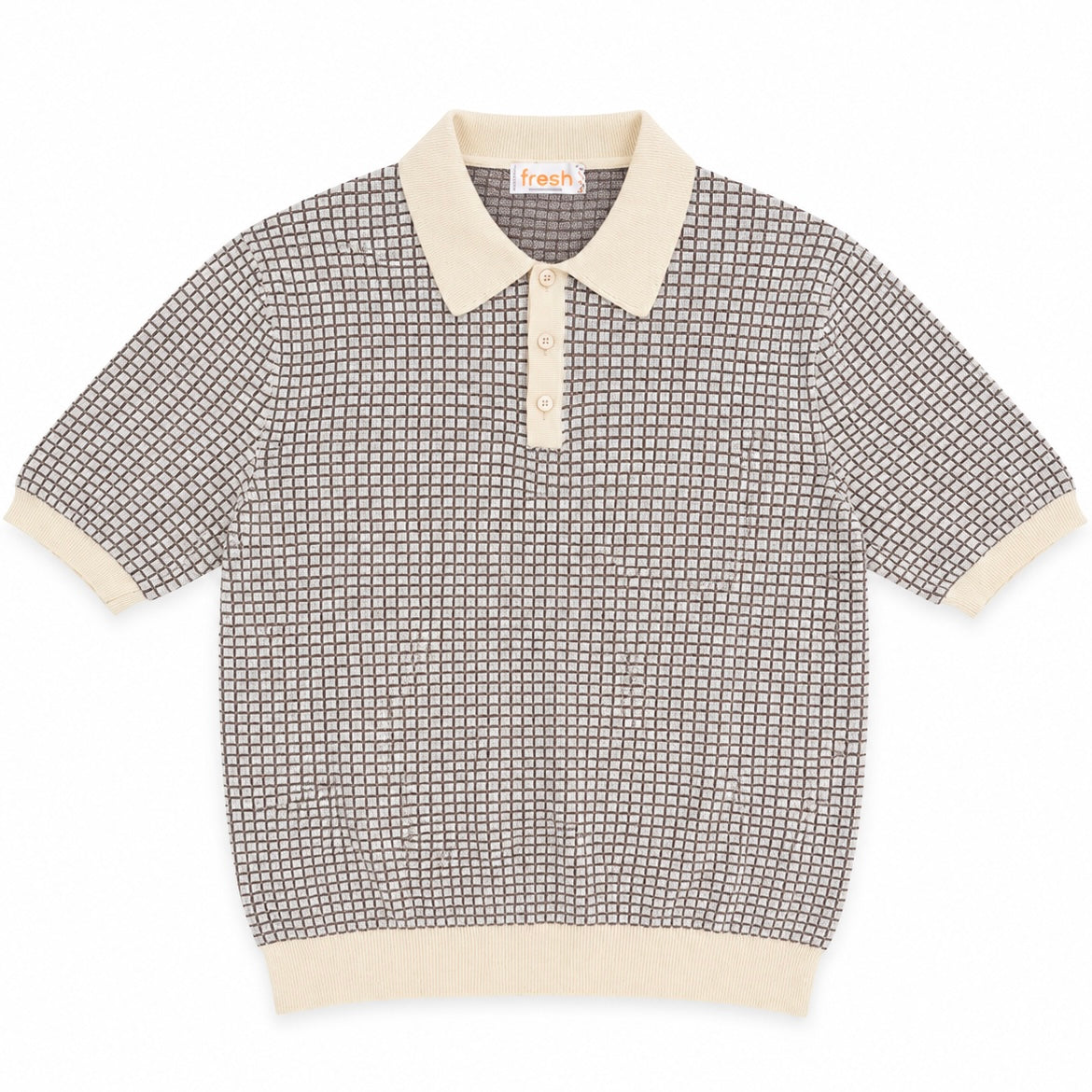 FRESH Fine Grid Jacquard Polo Shirt in Beige and Brown