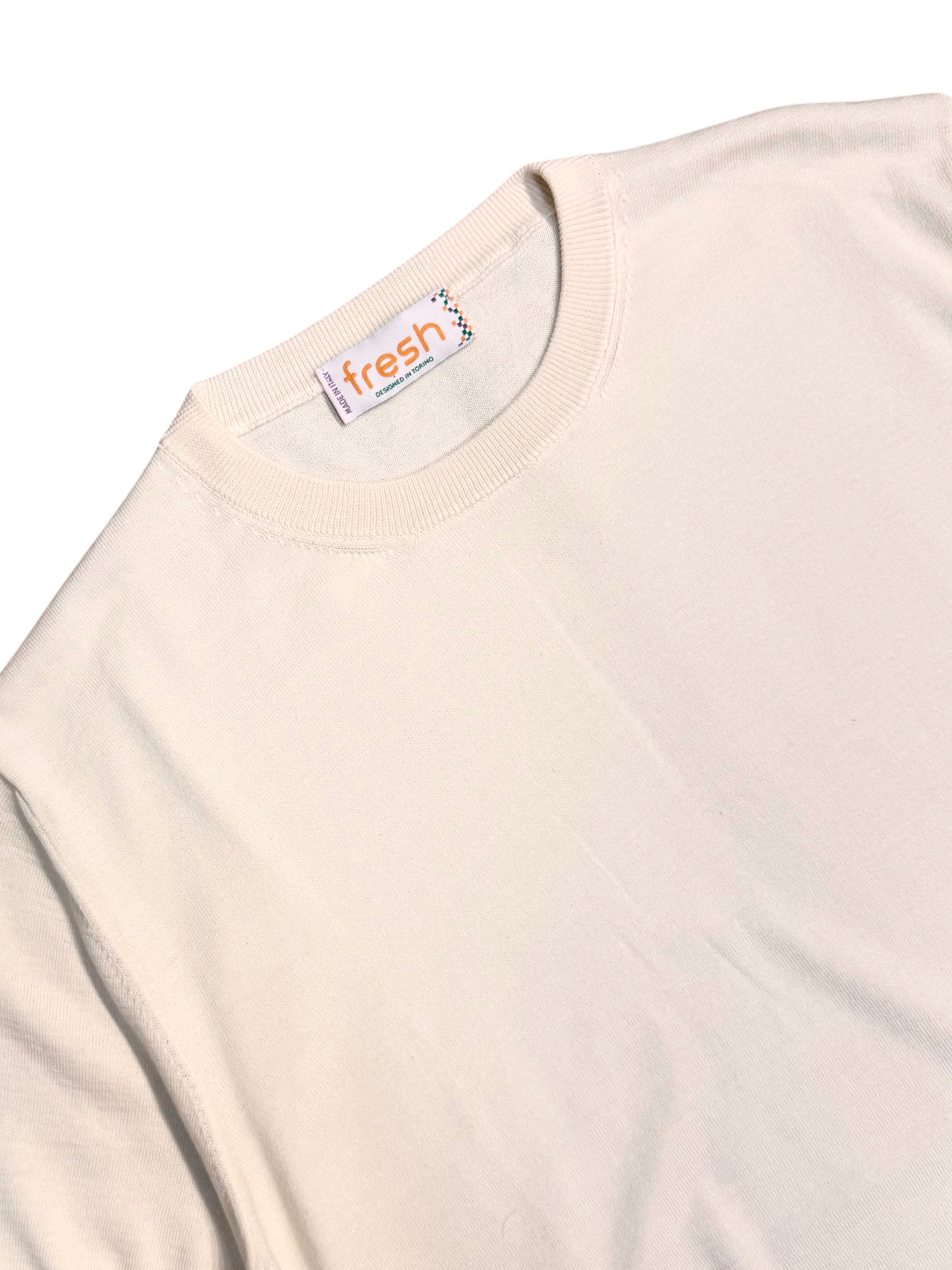 FRESH Biagio Extra Fine Cotton Knitted T-Shirt in Cream