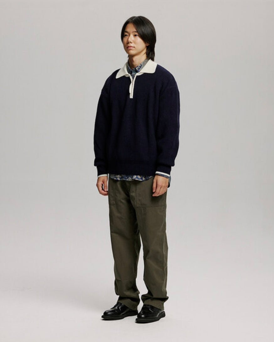 FRIZMWORKS Contrast Collar Half Zip Knit Navy
