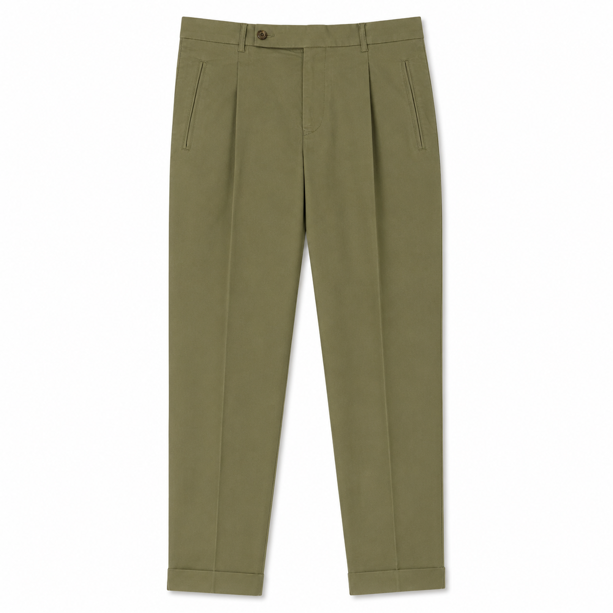 Pantaloni chino plissettati FRESH Nervi in cotone lyocell in verde militare