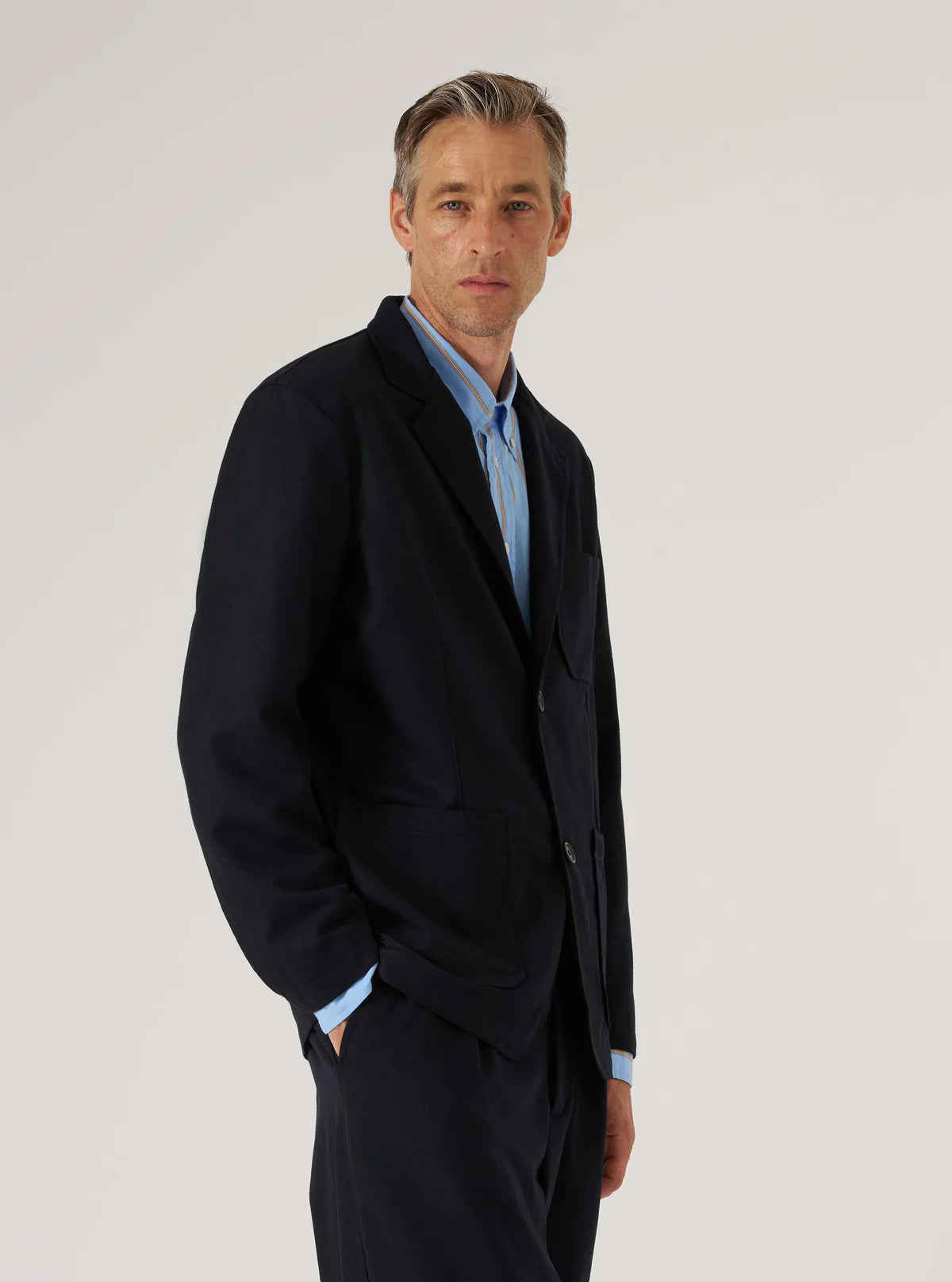 UNIVERSAL WORKS Dark Navy Upcycled Italian Tweed Two Button Jacket