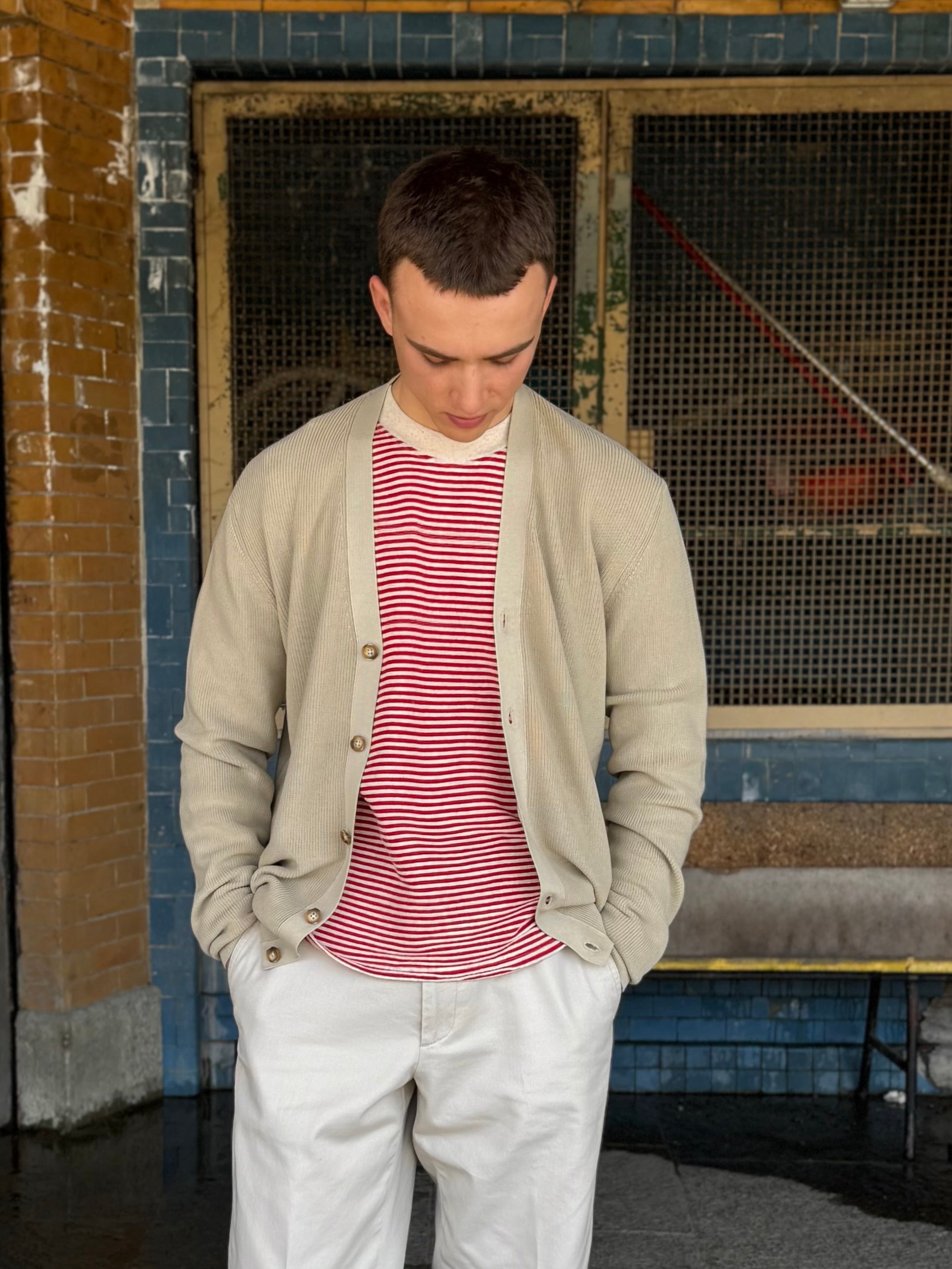 Cardigan FRESH Scott en coton italien couleur sable