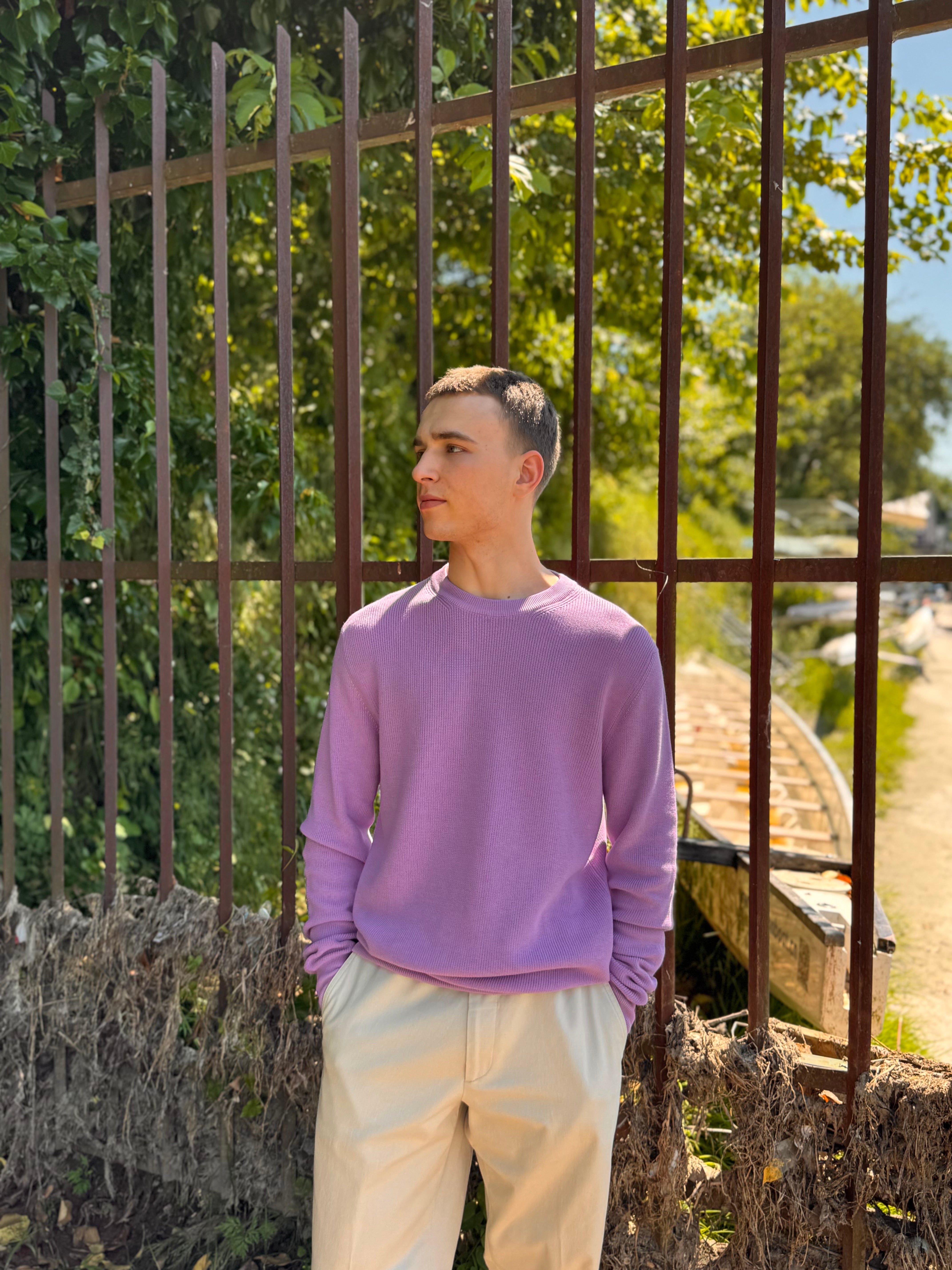 Pull ras du cou en coton italien FRESH René lilas