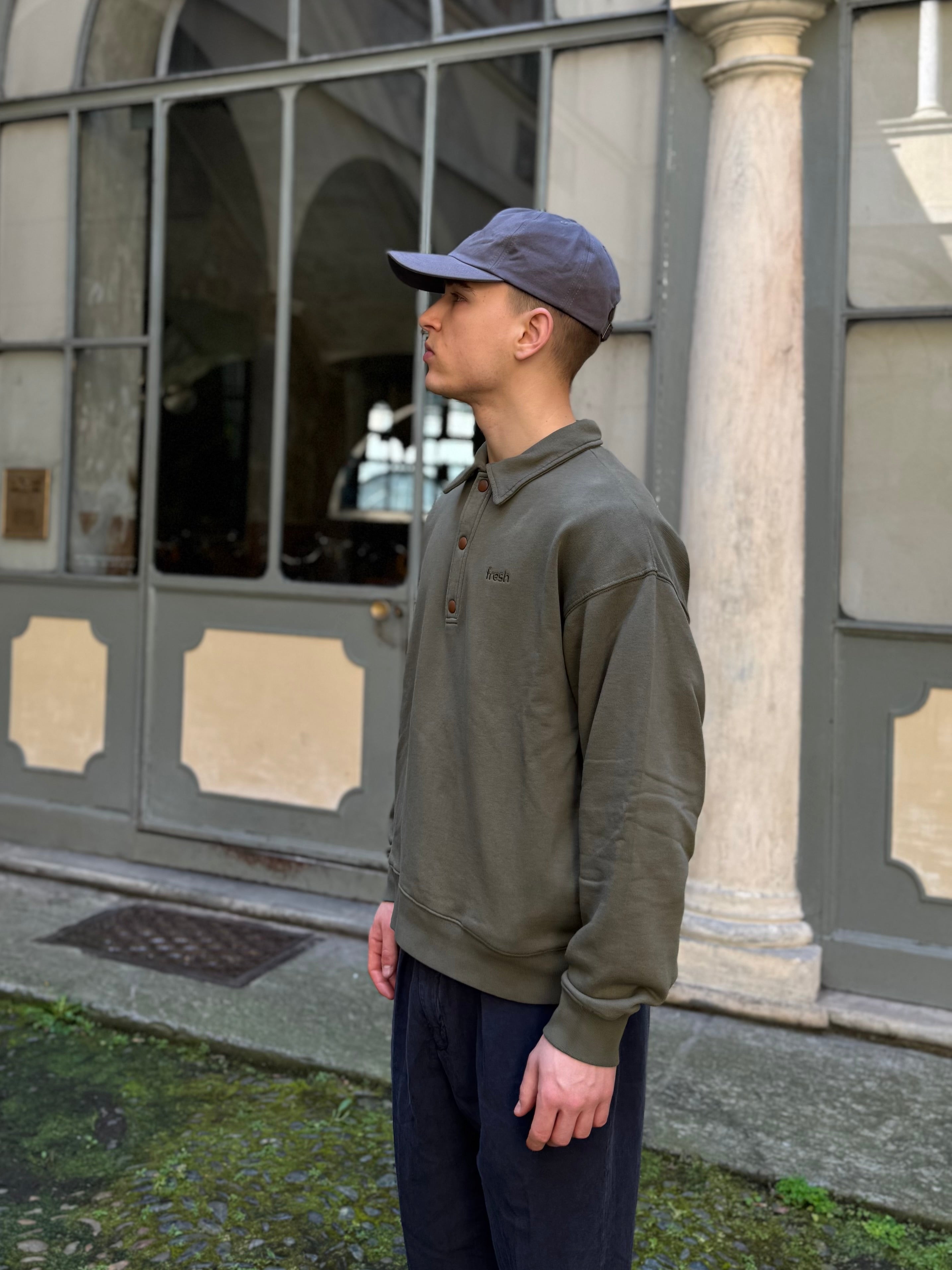 Felpa polo in cotone FRESH Mike in verde militare