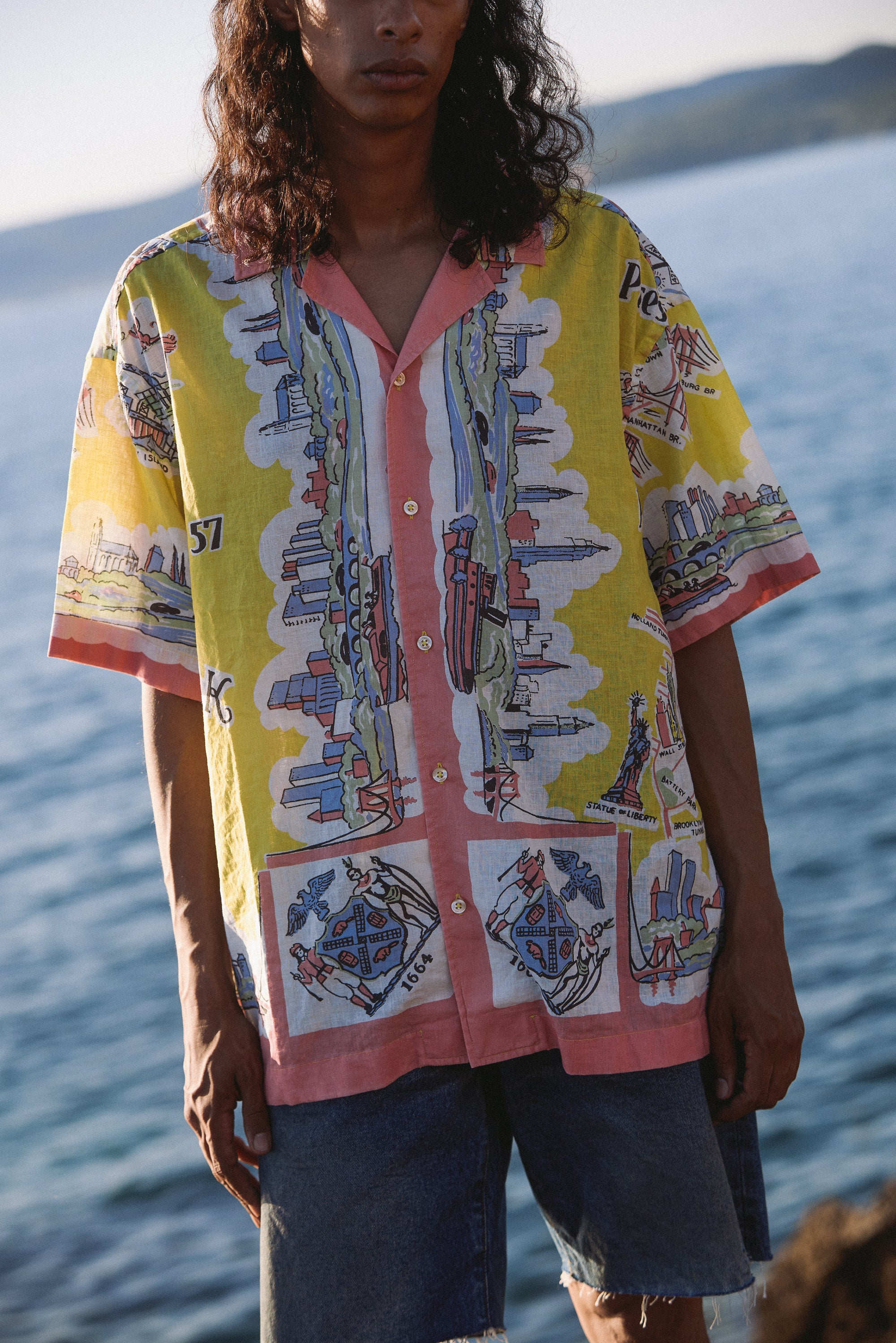 PRESIDENT’S Reef New York Map Shirt In Yellow Popeline