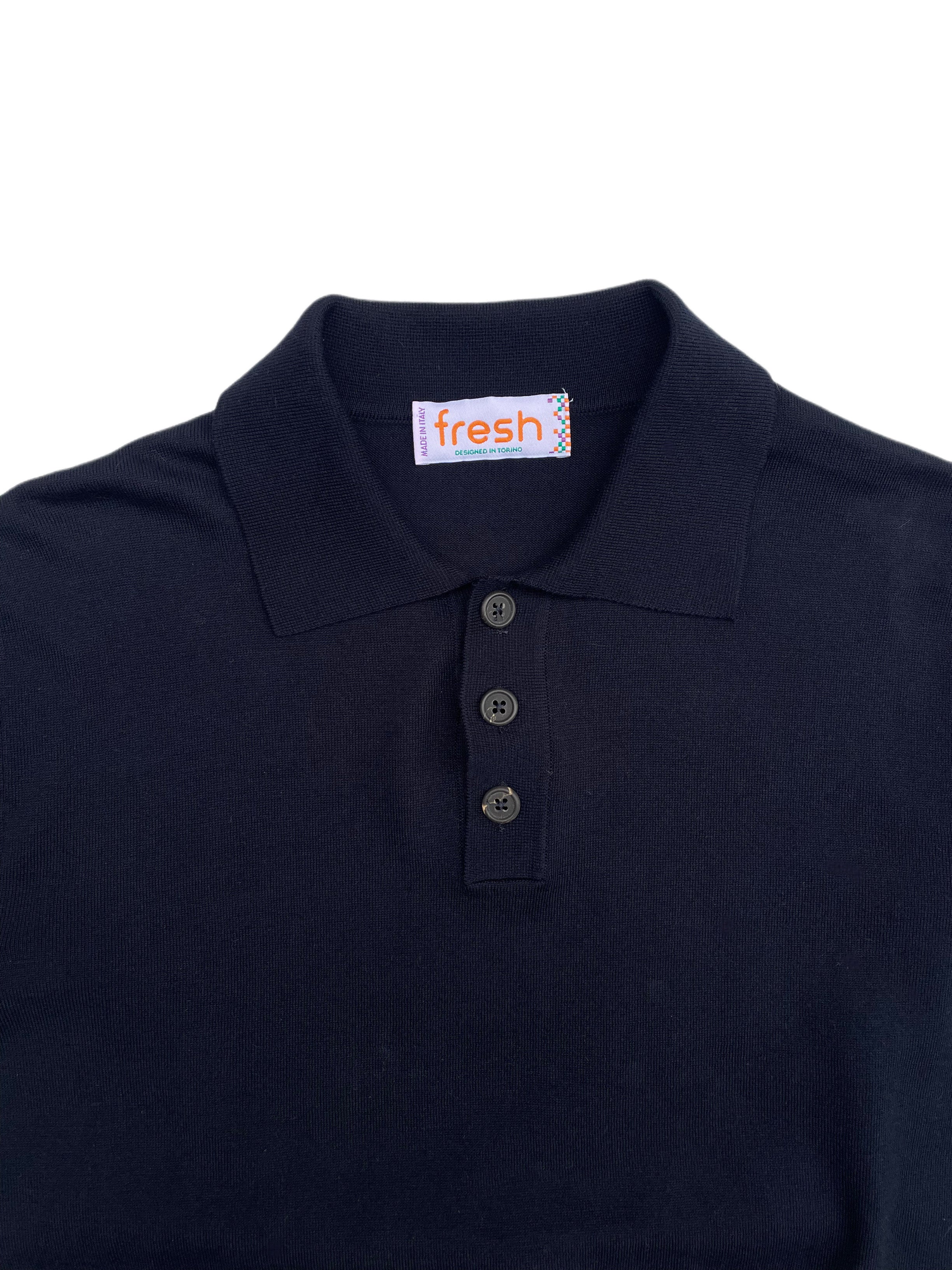 FRESH Weller Extra Fine Cotton Knitted Polo In Navy