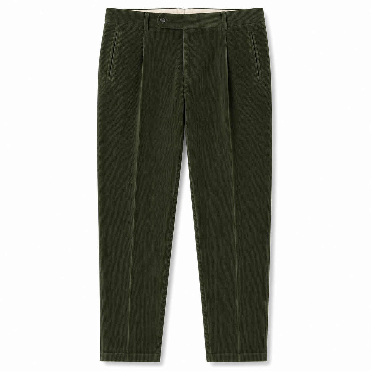 Pantaloni chino a pieghe in velluto a coste FRESCO in verde militare