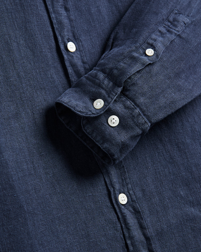 Camicia a maniche lunghe in lino di flanella portoghese blu navy