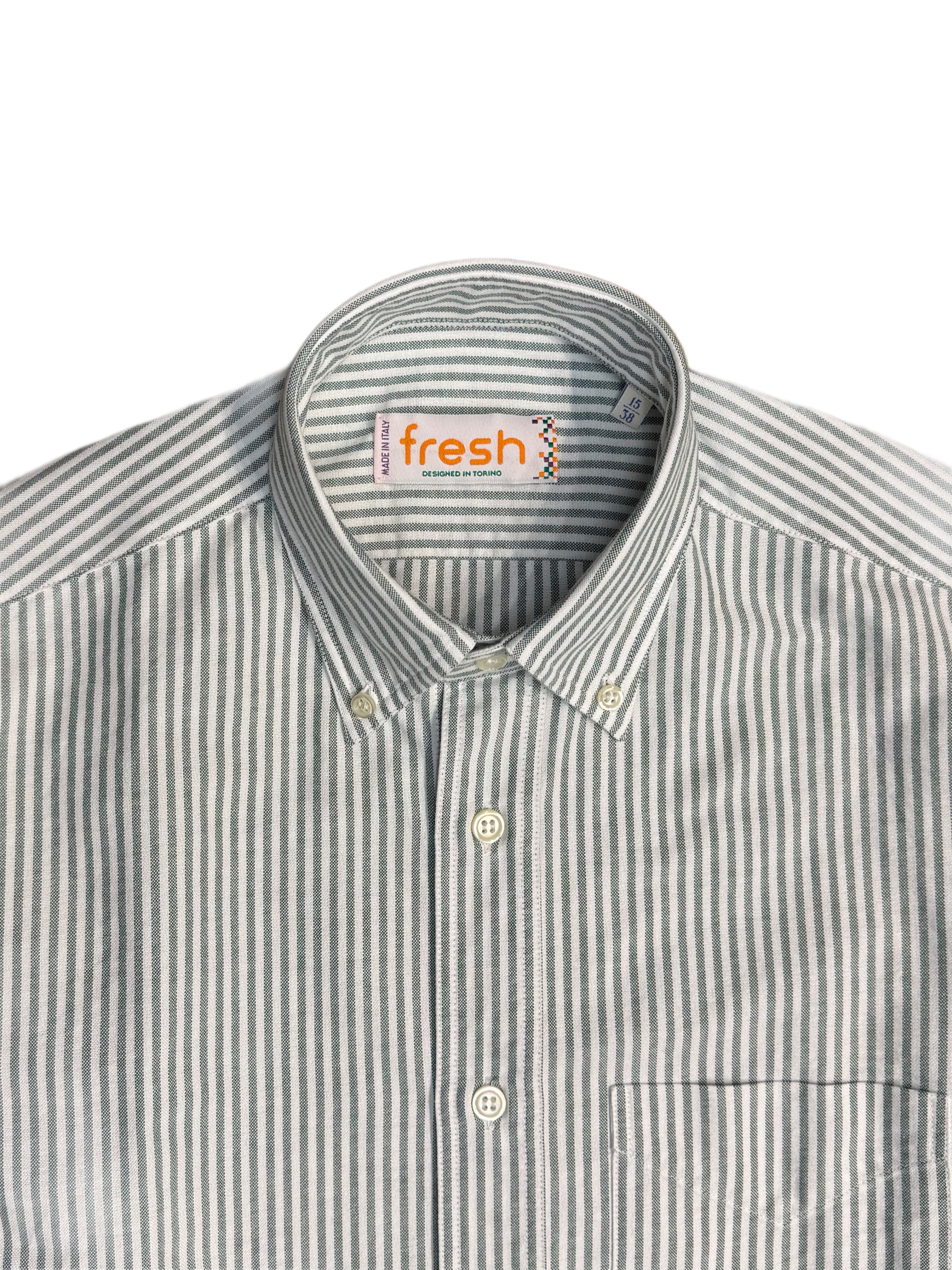 FRESH Green Striped Oxford Cotton Button Down Shirt