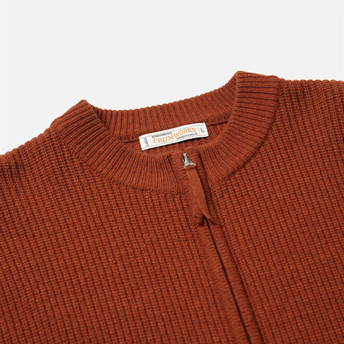 FRIZMWORKS Wool Deck Zip Up Cardigan Brick