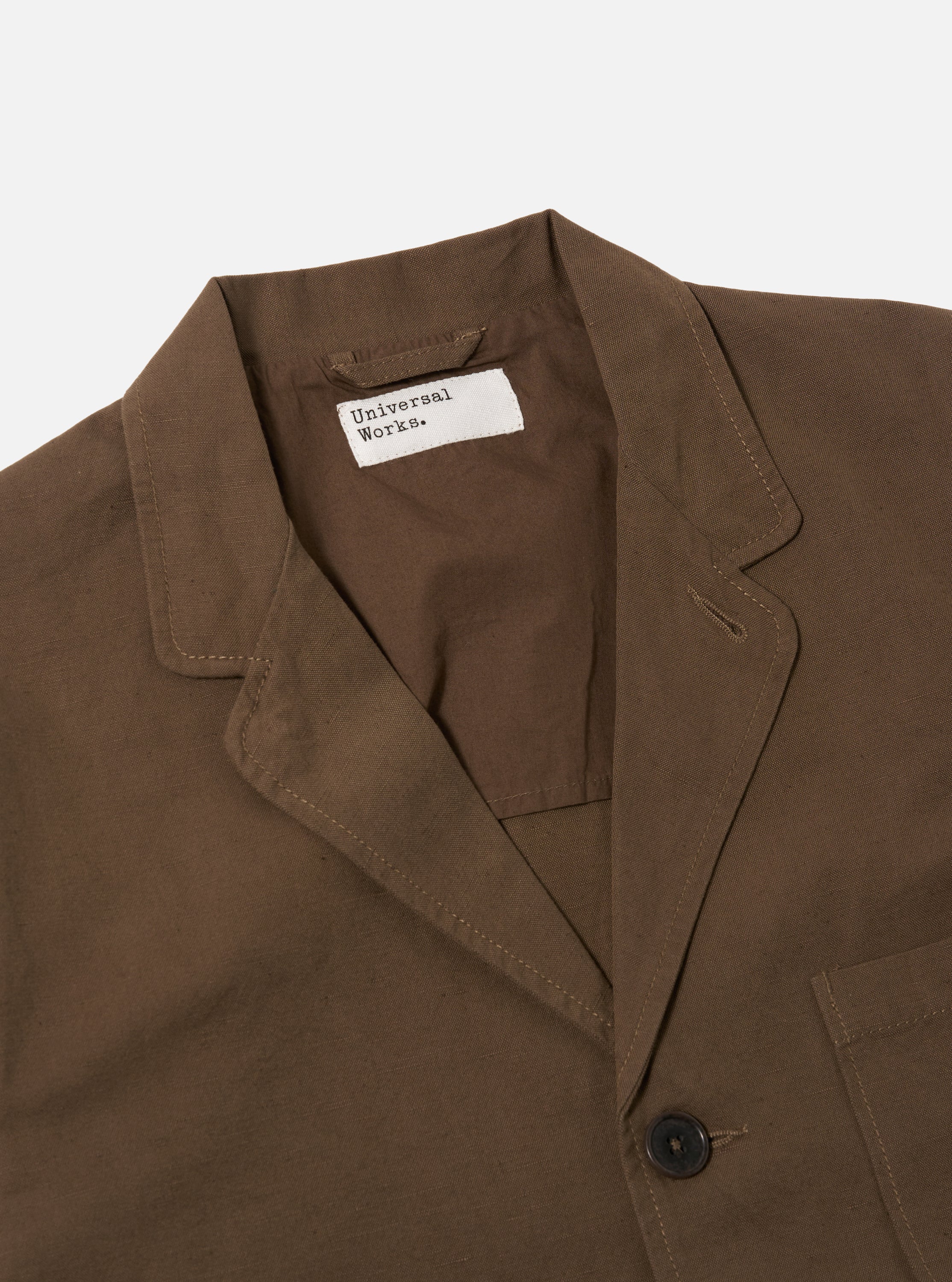 Giacca a tre bottoni UNIVERSAL WORKS in tessuto slub di lino color cachi