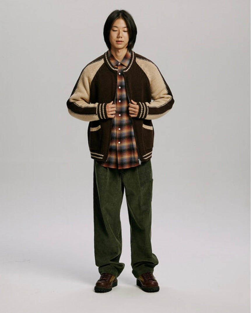 FRIZMWORKS Wool Varsity Cardigan Brown Tan