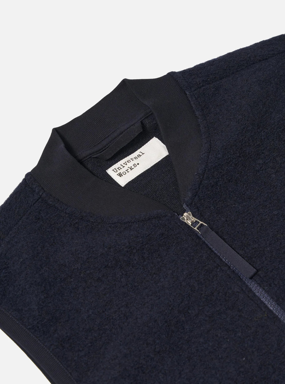 UNIVERSAL WORKS Navy Wool Fleece Zip Waistcoat