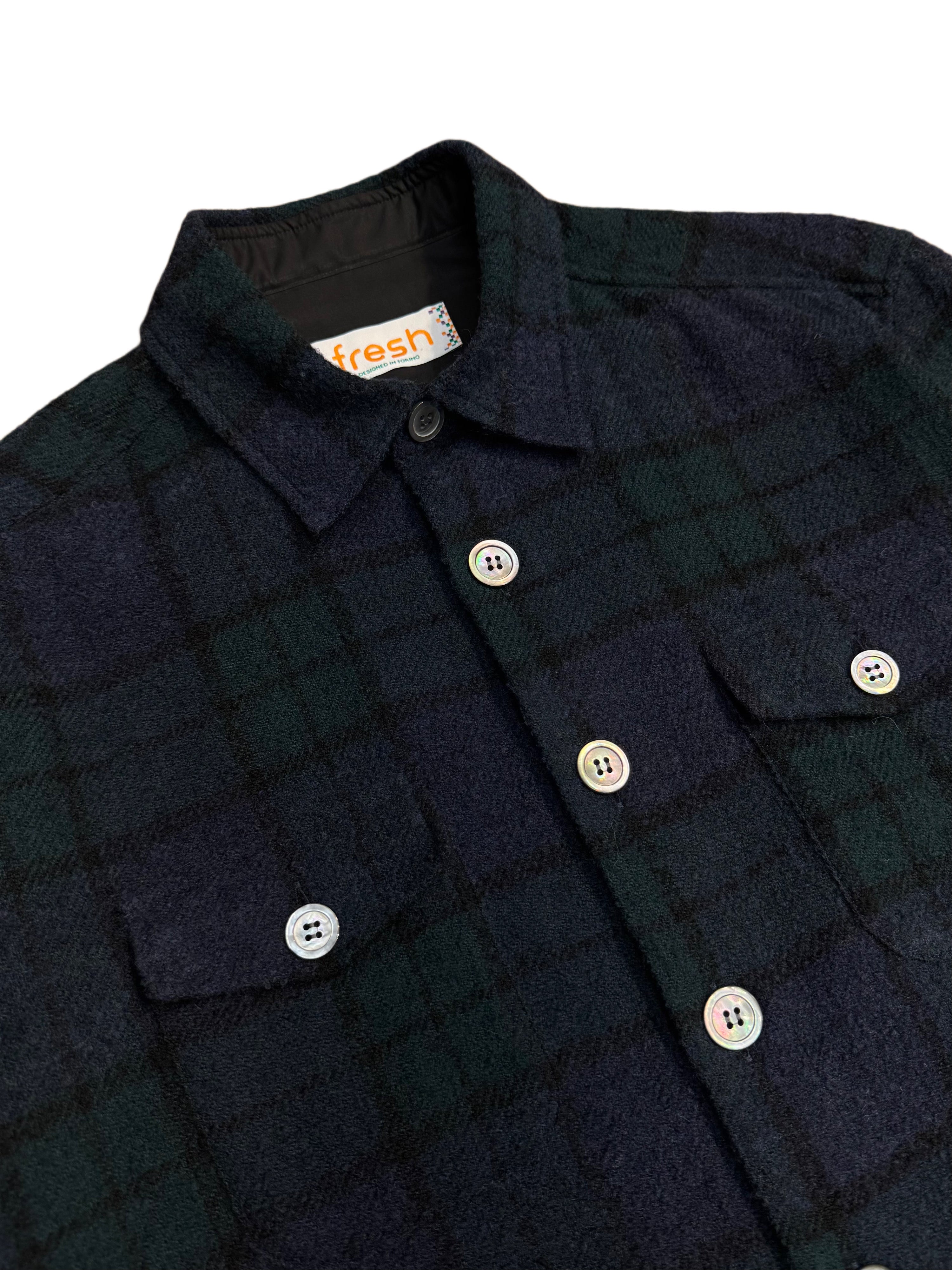 FRESH Tartan Wool Overshirt in Blue and Green