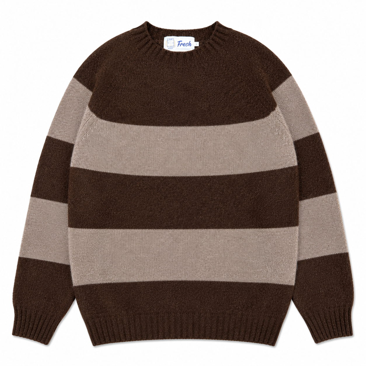FRESH Sean Shaggy Shetland Wool Striped Sweater In Marron Tundra