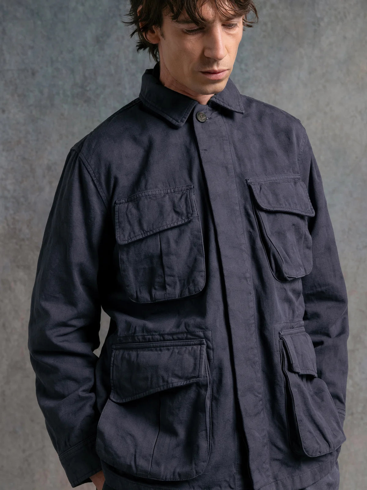 Giacca KESTIN Tyndrum in cotone ripstop jacquard blu navy