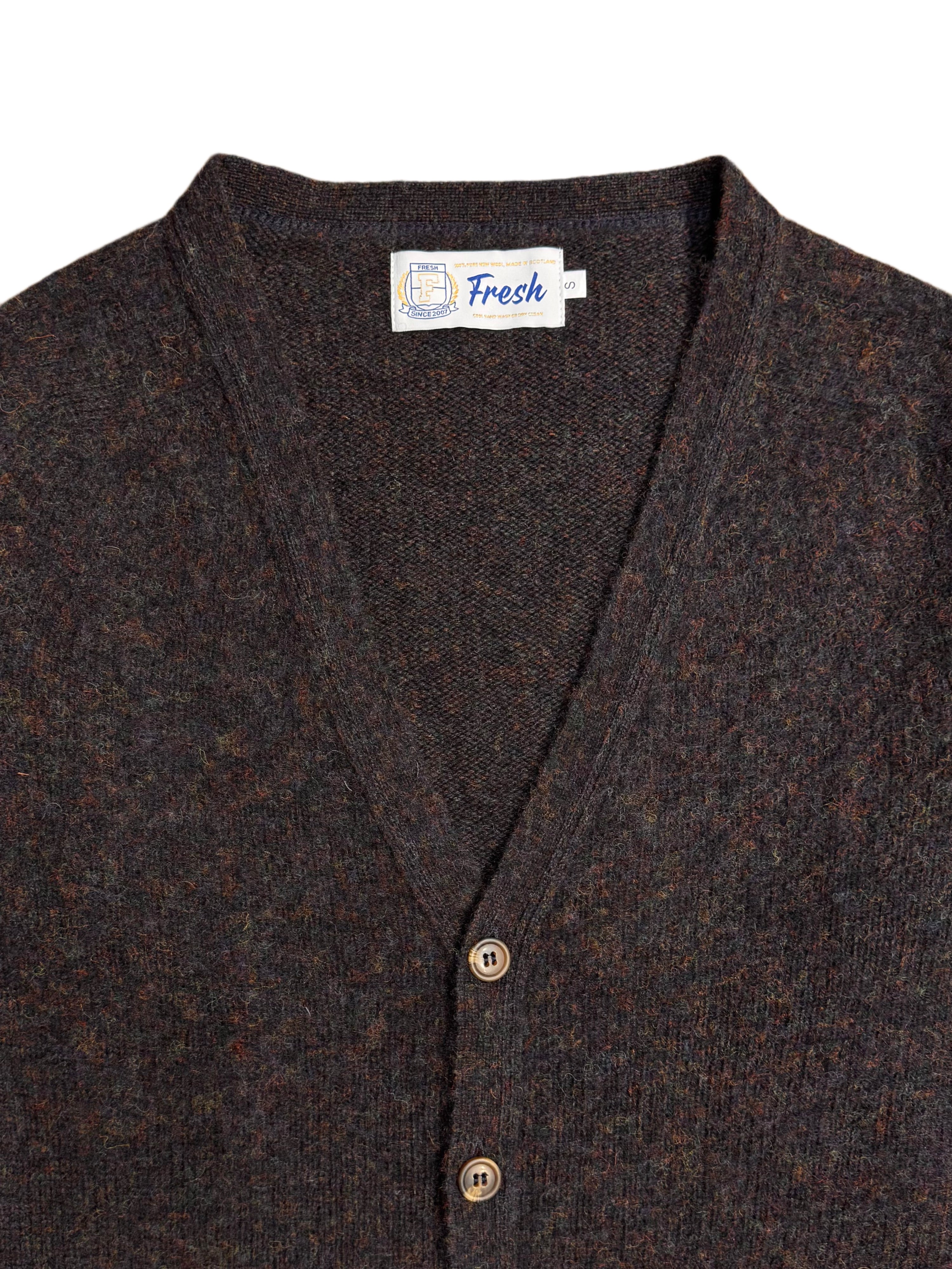 FRESH Dave Shaggy Shetland Wool Cardigan In Volcano