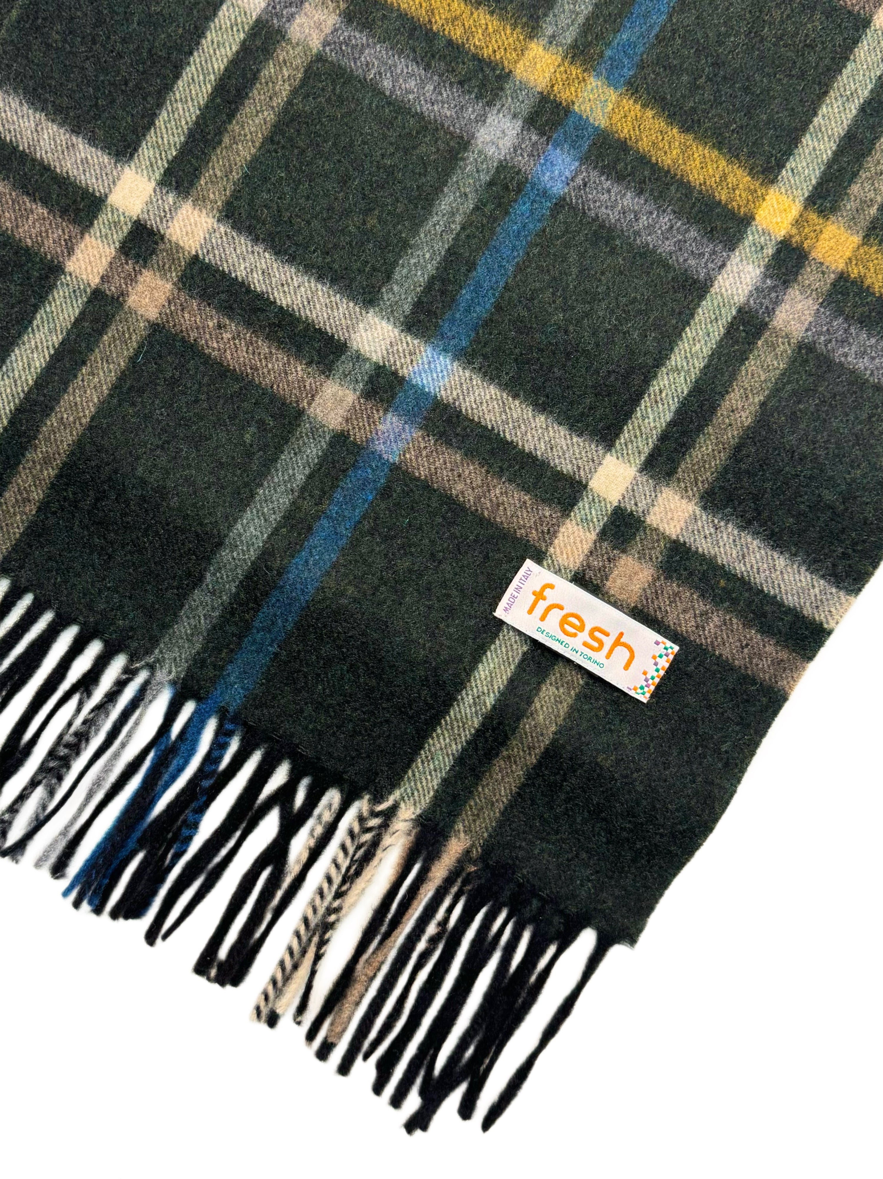 Écharpe FRESH en laine et cachemire à carreaux verts