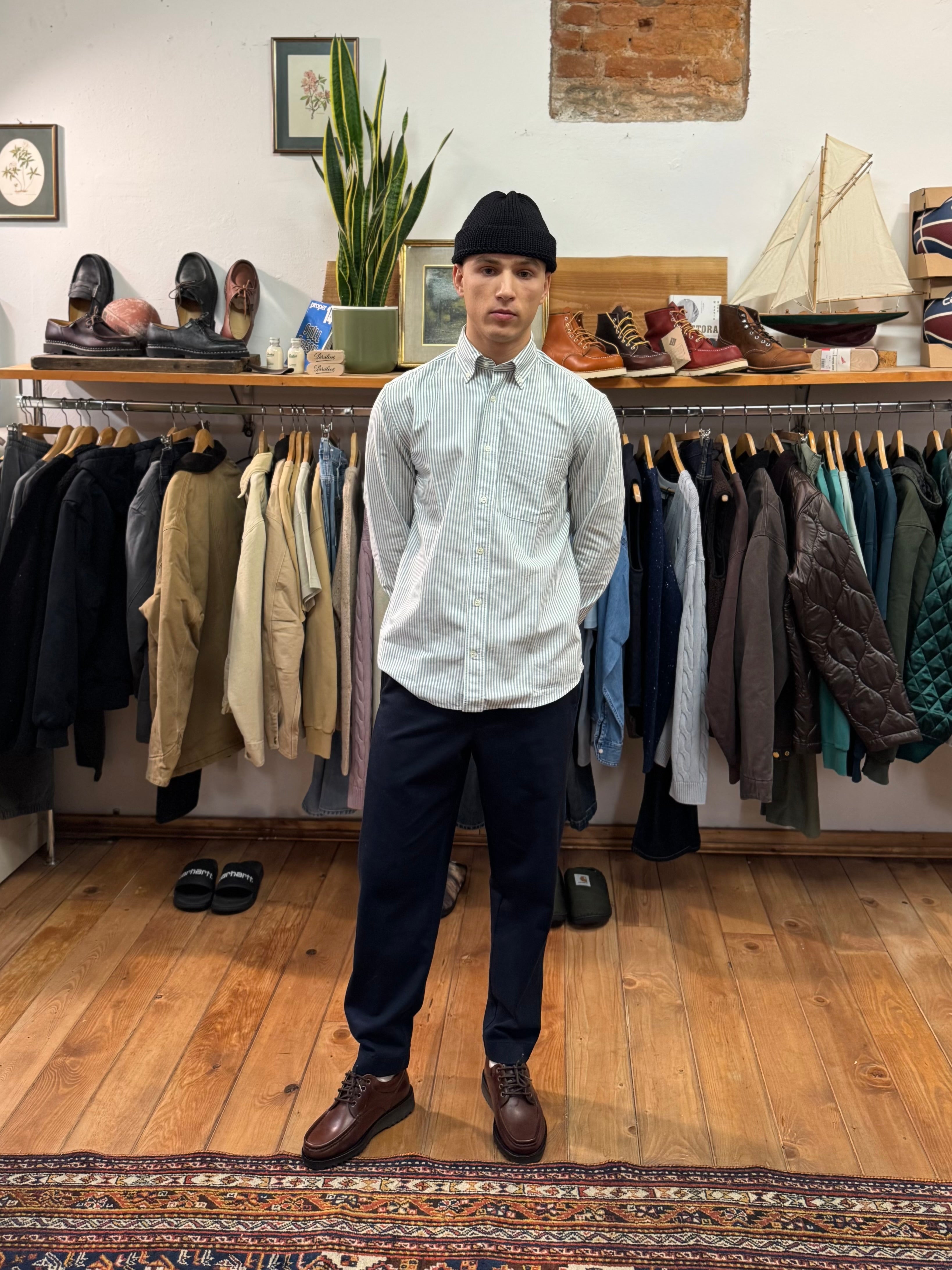 FRESH Green Striped Oxford Cotton Button Down Shirt