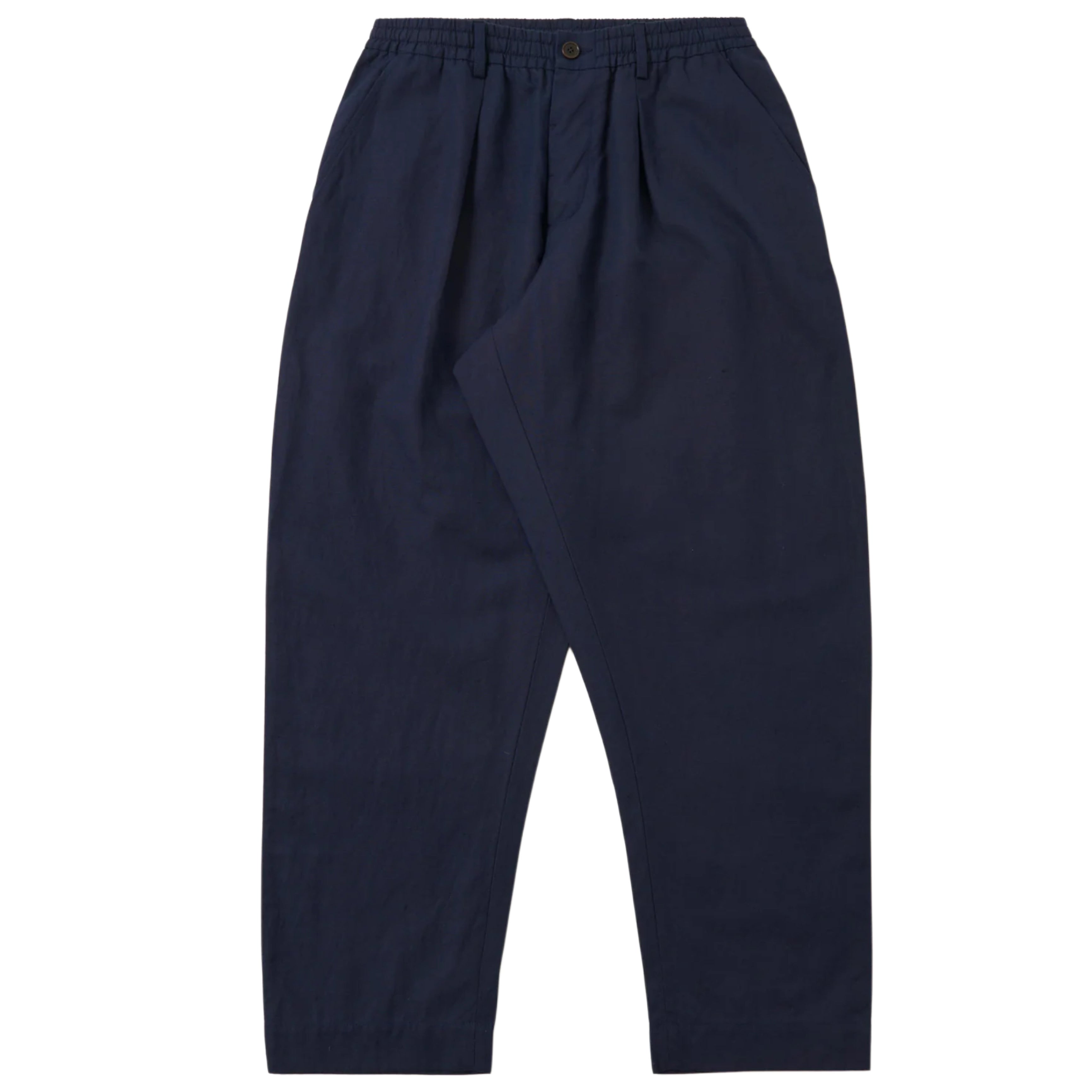 UNIVERSAL WORKS Pantaloni Oxford in lino testurizzato blu navy