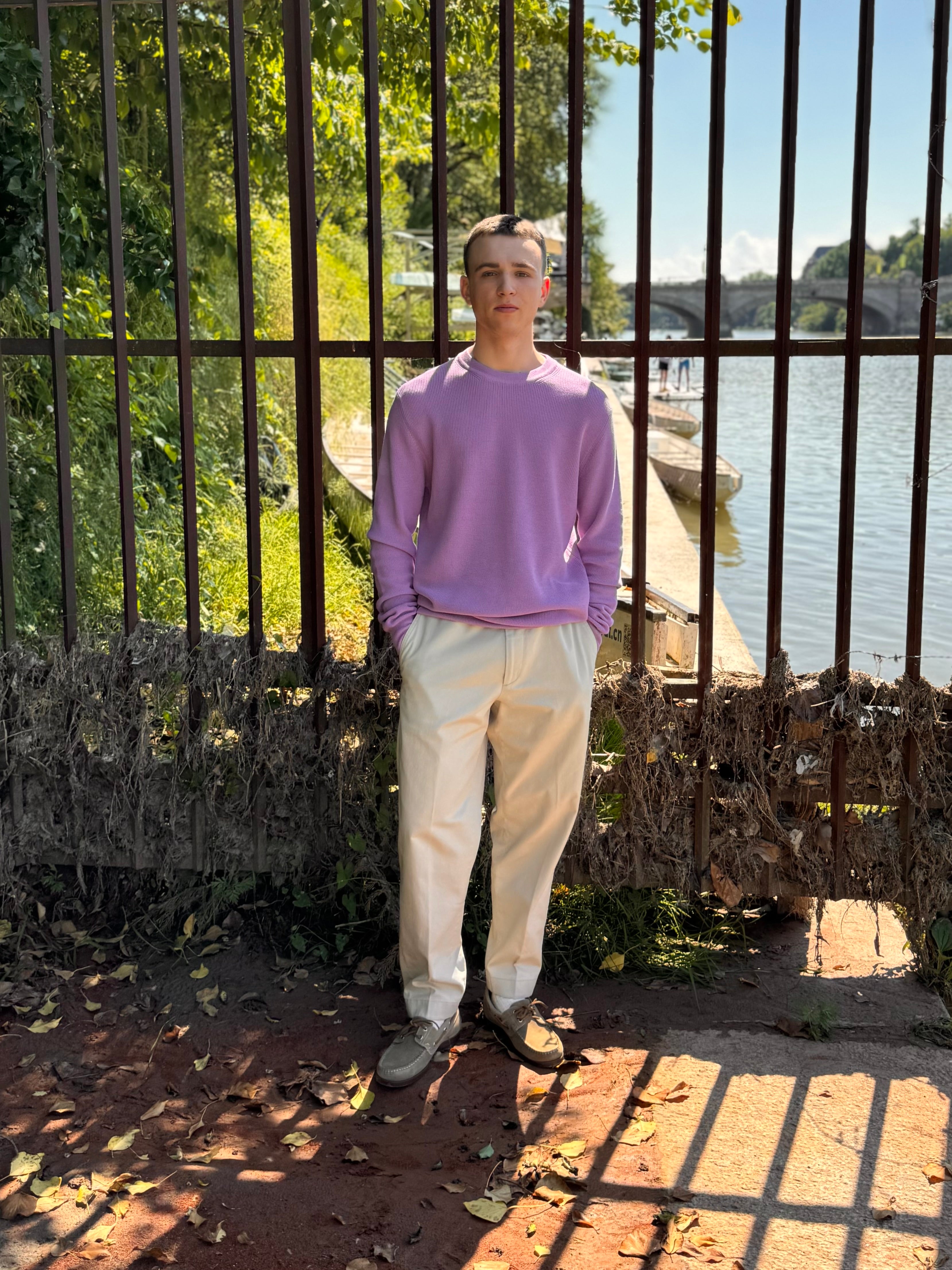Pull ras du cou en coton italien FRESH René lilas