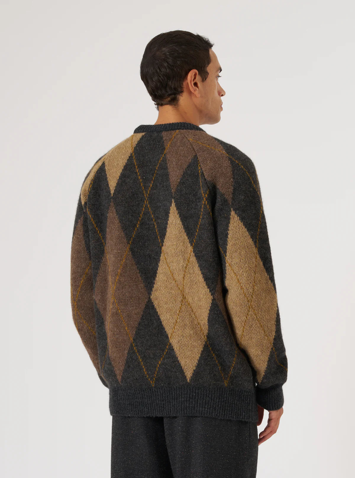 UNIVERSAL WORKS Brown Alpaca Knit Big Argyll Crew