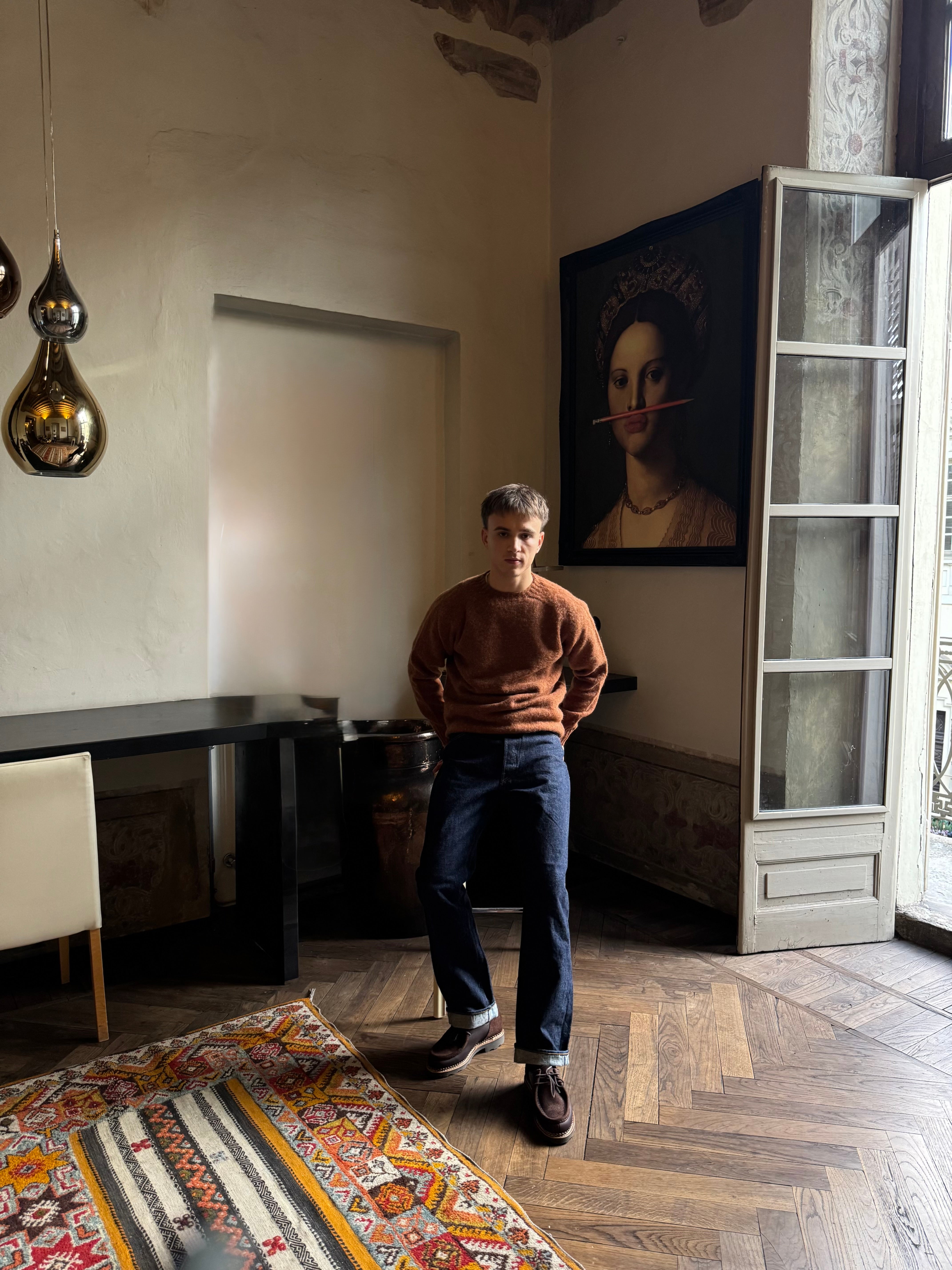 FRESH Sean Shaggy Shetland Wool Jumper In Sienna