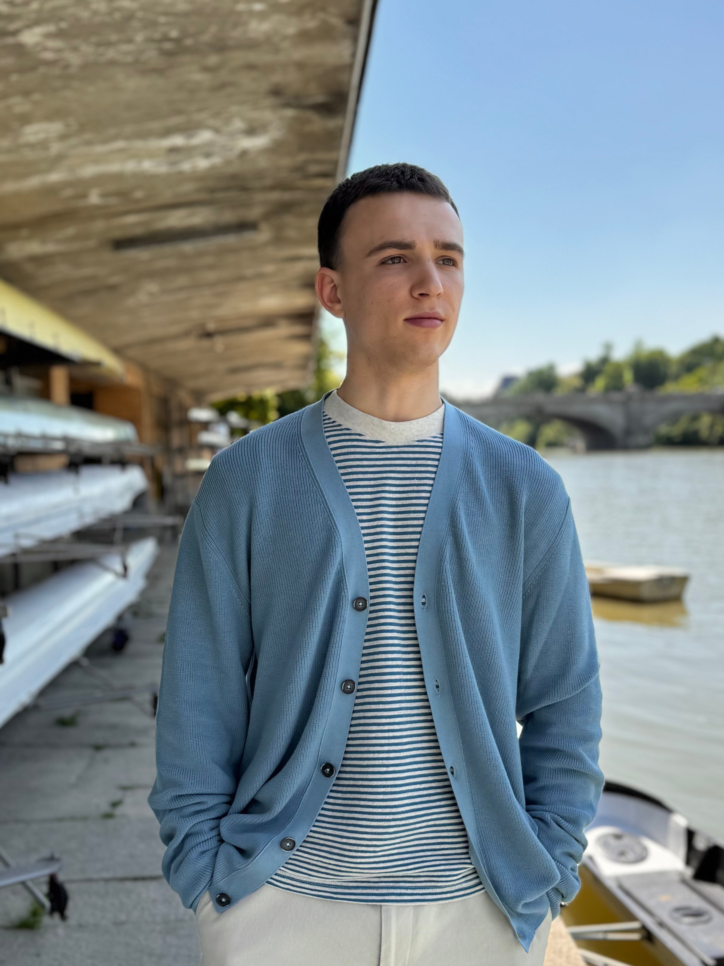 FRESH Scott Italian Cotton Cardigan in Baby Blue