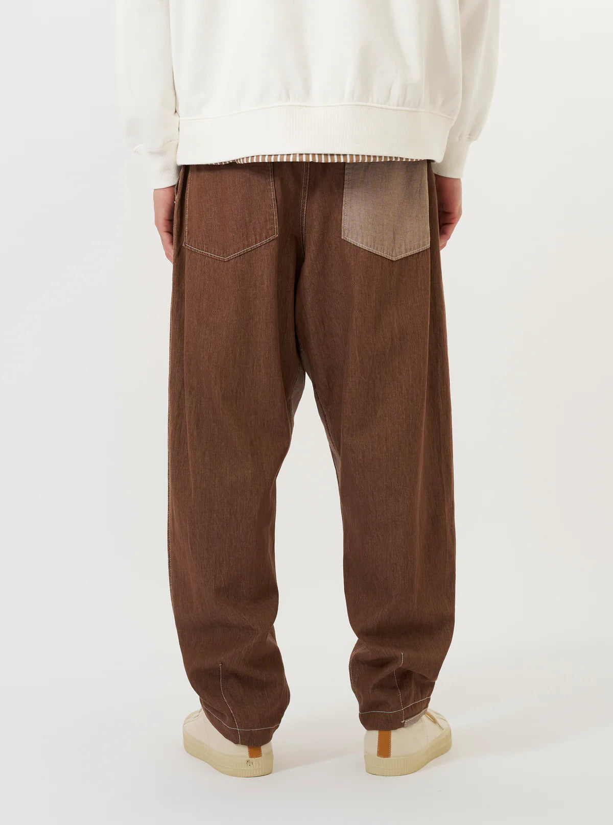 UNIVERSAL WORKS Pantalone Fatigue Meco Denim con Patch Marrone