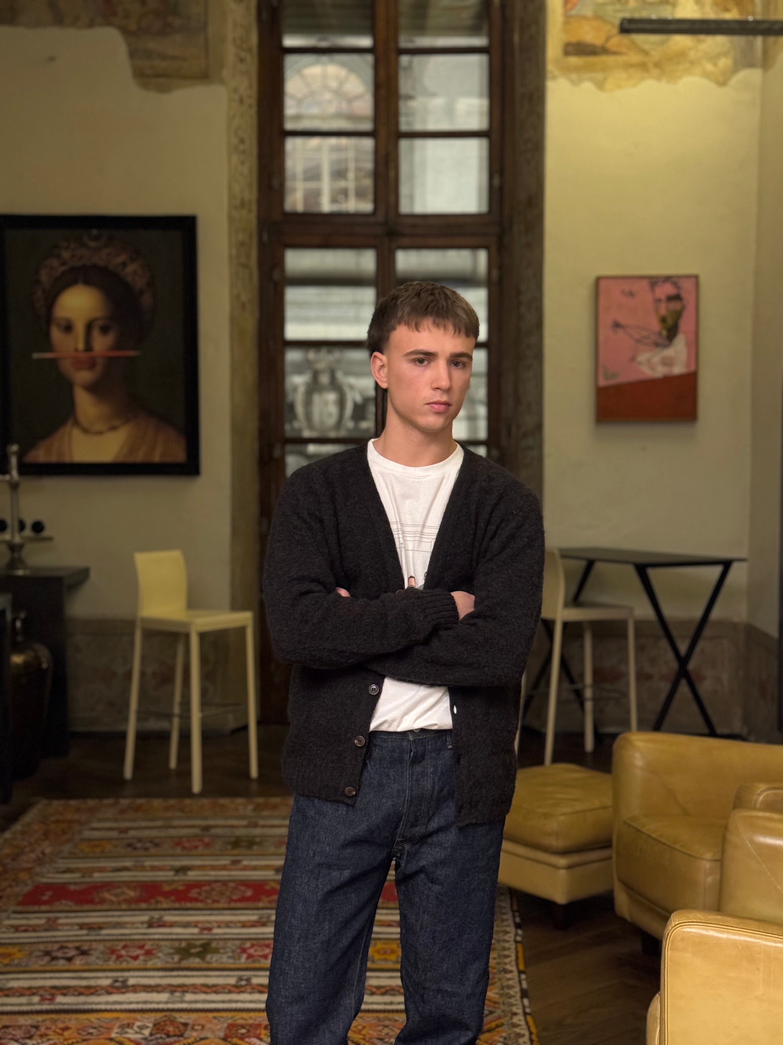 FRESH Dave Shaggy Shetland Wool Cardigan In Volcano