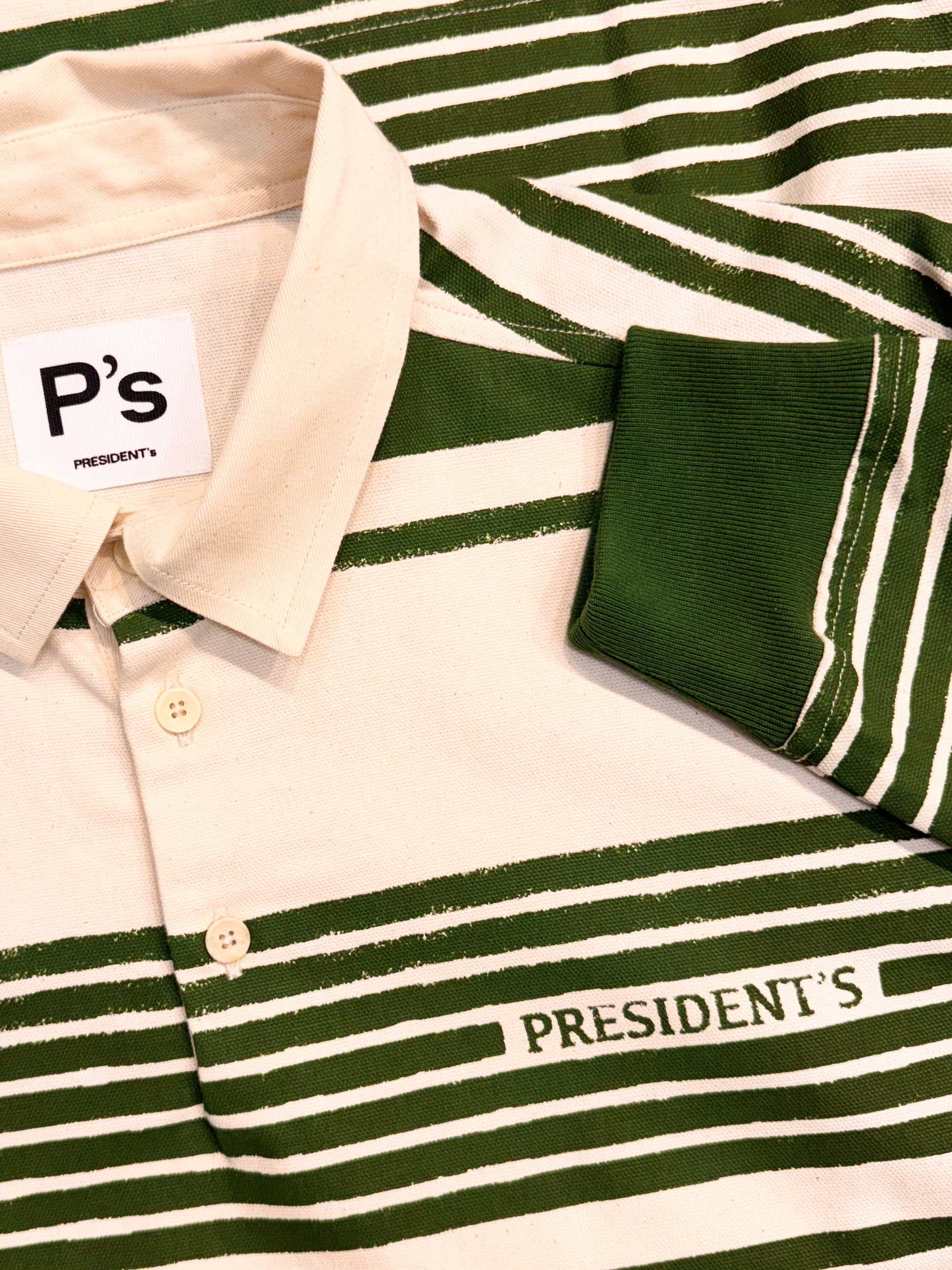 PRESIDENT’s Striped Rugby Polo Shirt in White Green