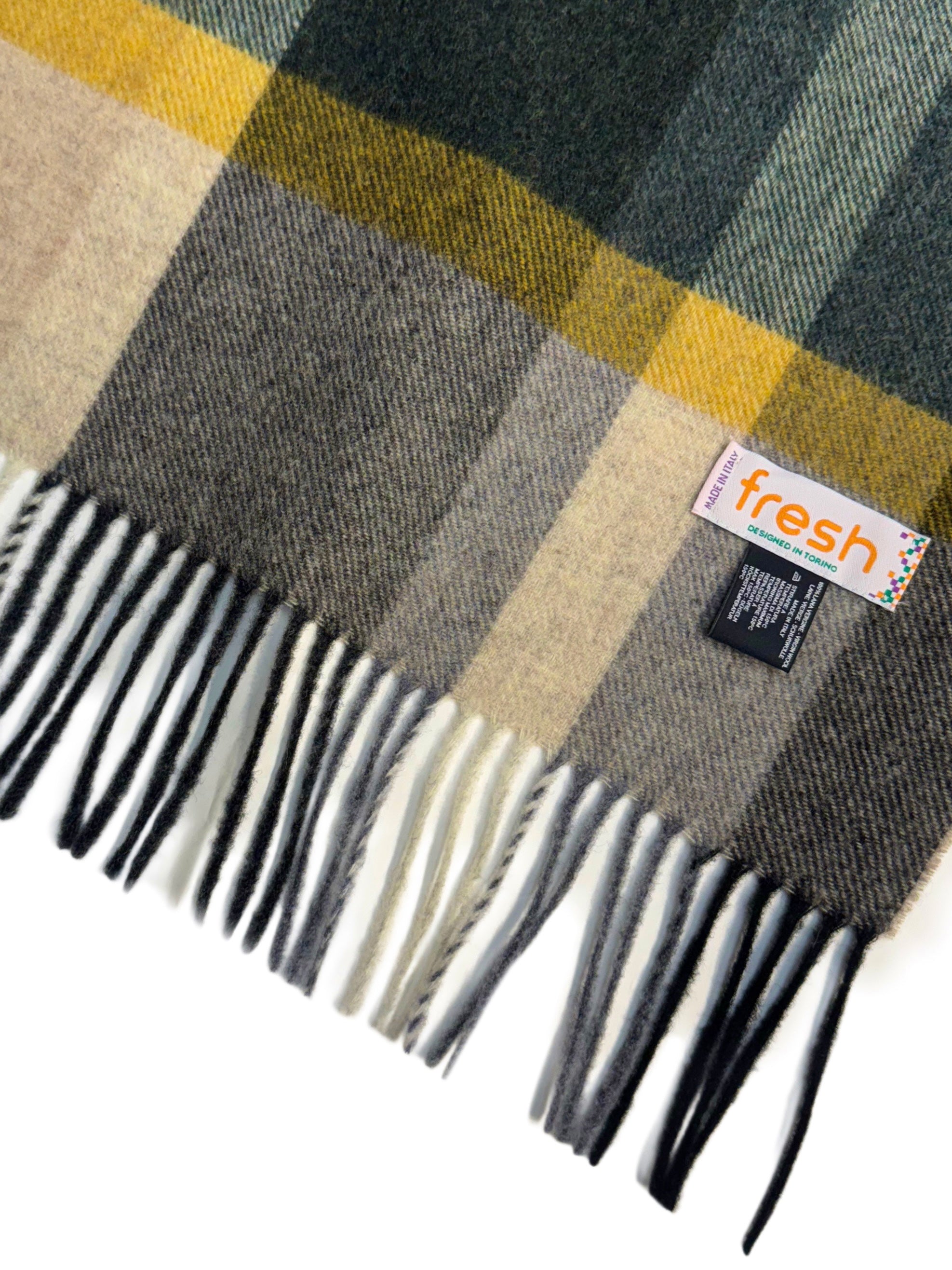 FRESH Beige Green Yellow Striped Wool Scarf