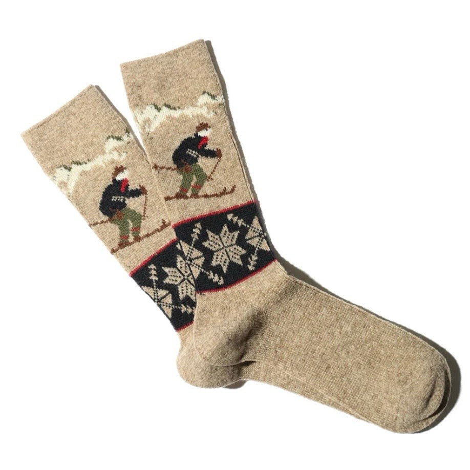 ANONYMOUS ISM Ski Jacquard Crew Wool Socks Beige