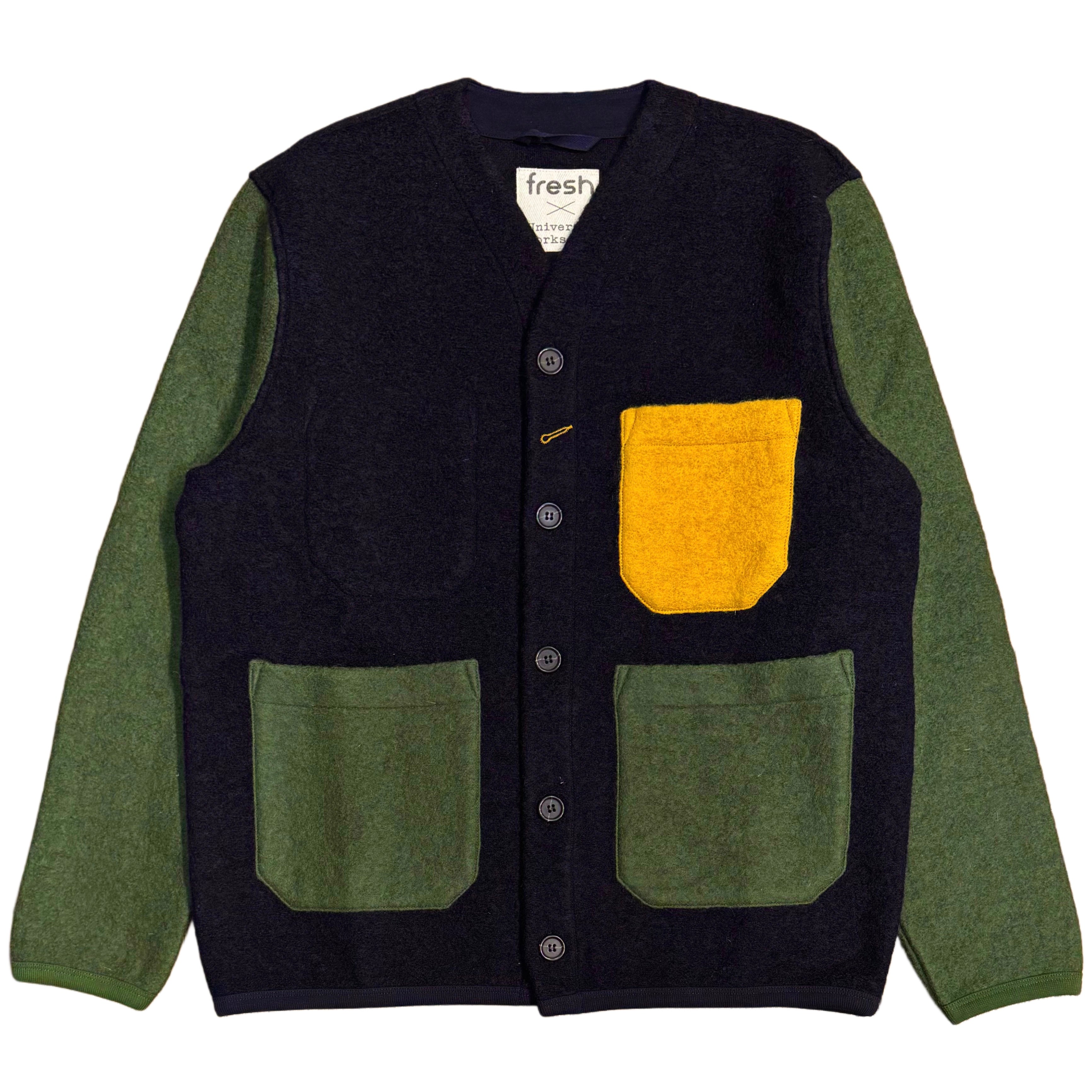 UNIVERSAL WORKS x Fresh Cardigan Wool Fleece Navy Yellow
