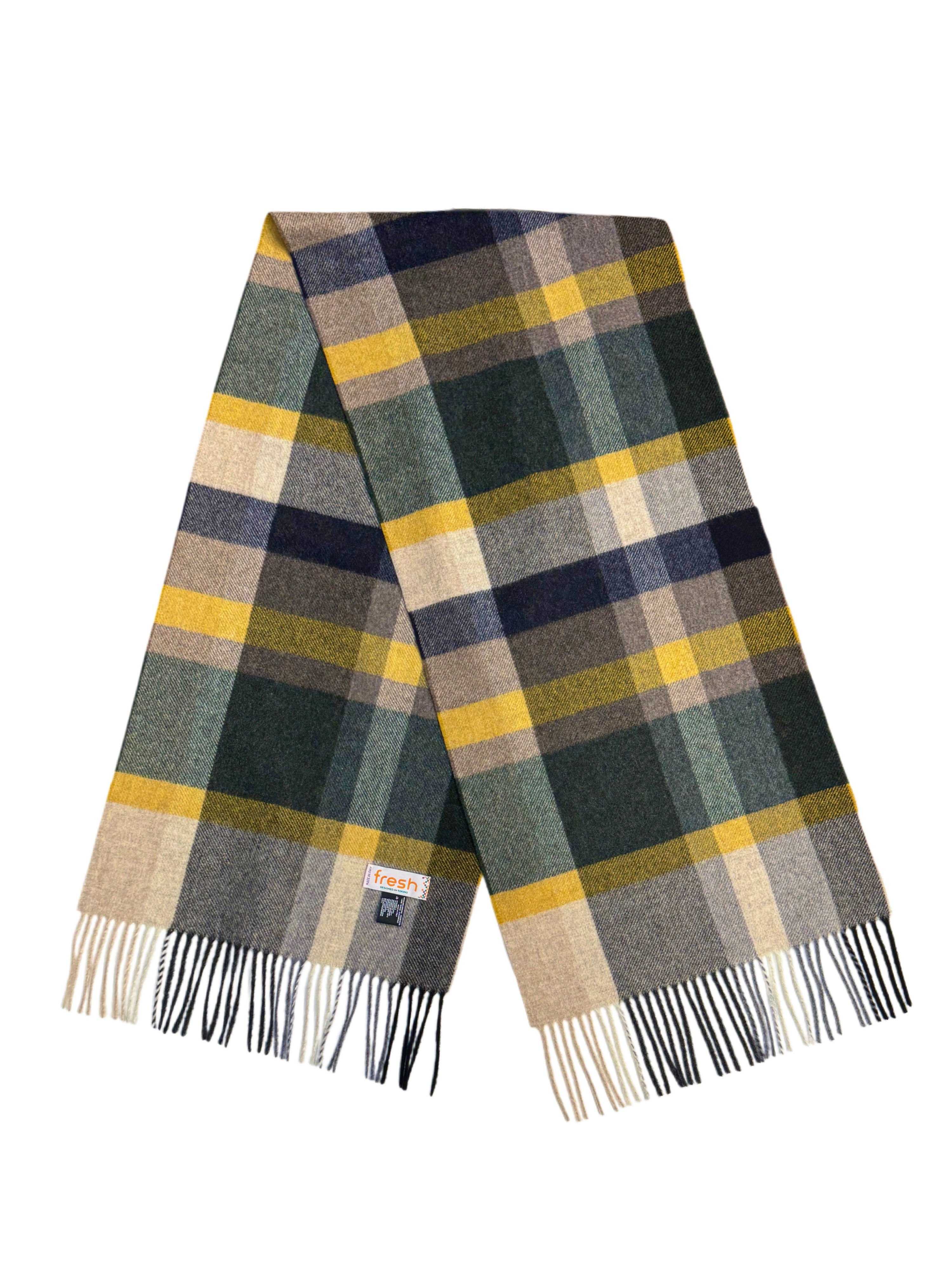 FRESH Beige Green Yellow Striped Wool Scarf
