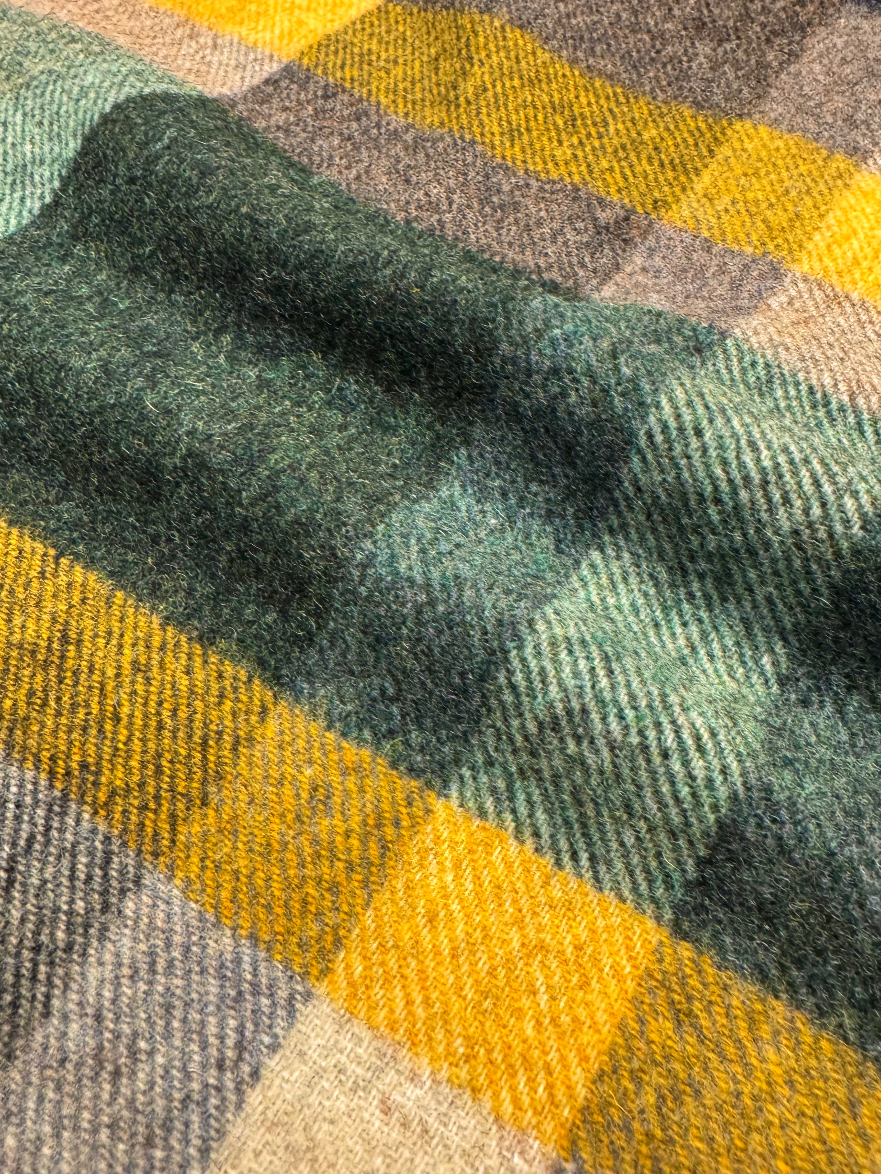 FRESH Beige Green Yellow Striped Wool Scarf