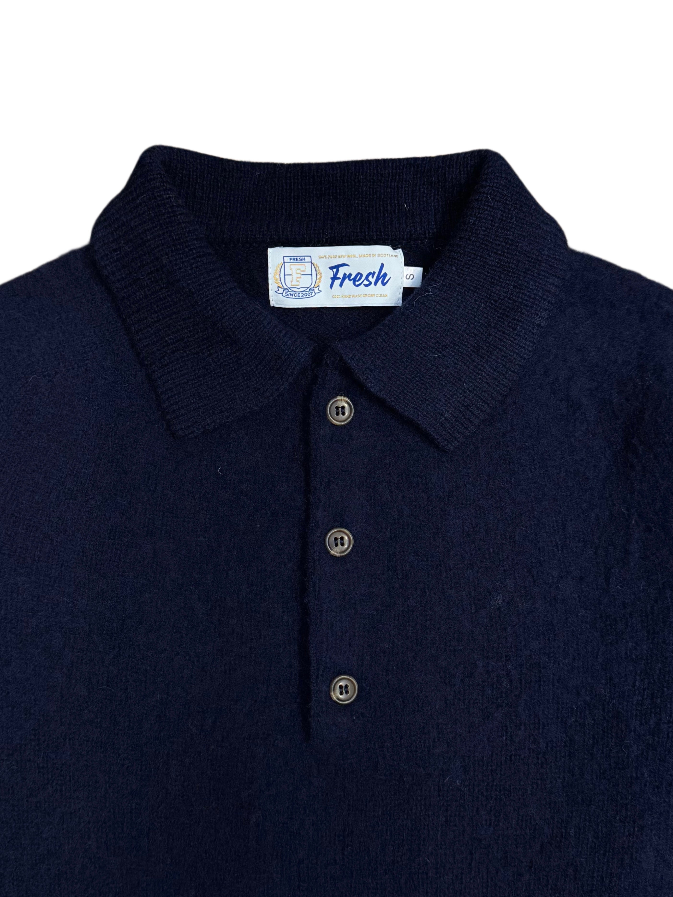 FRESH Paul Shaggy Shetland Wool Polo Sweater In Navy