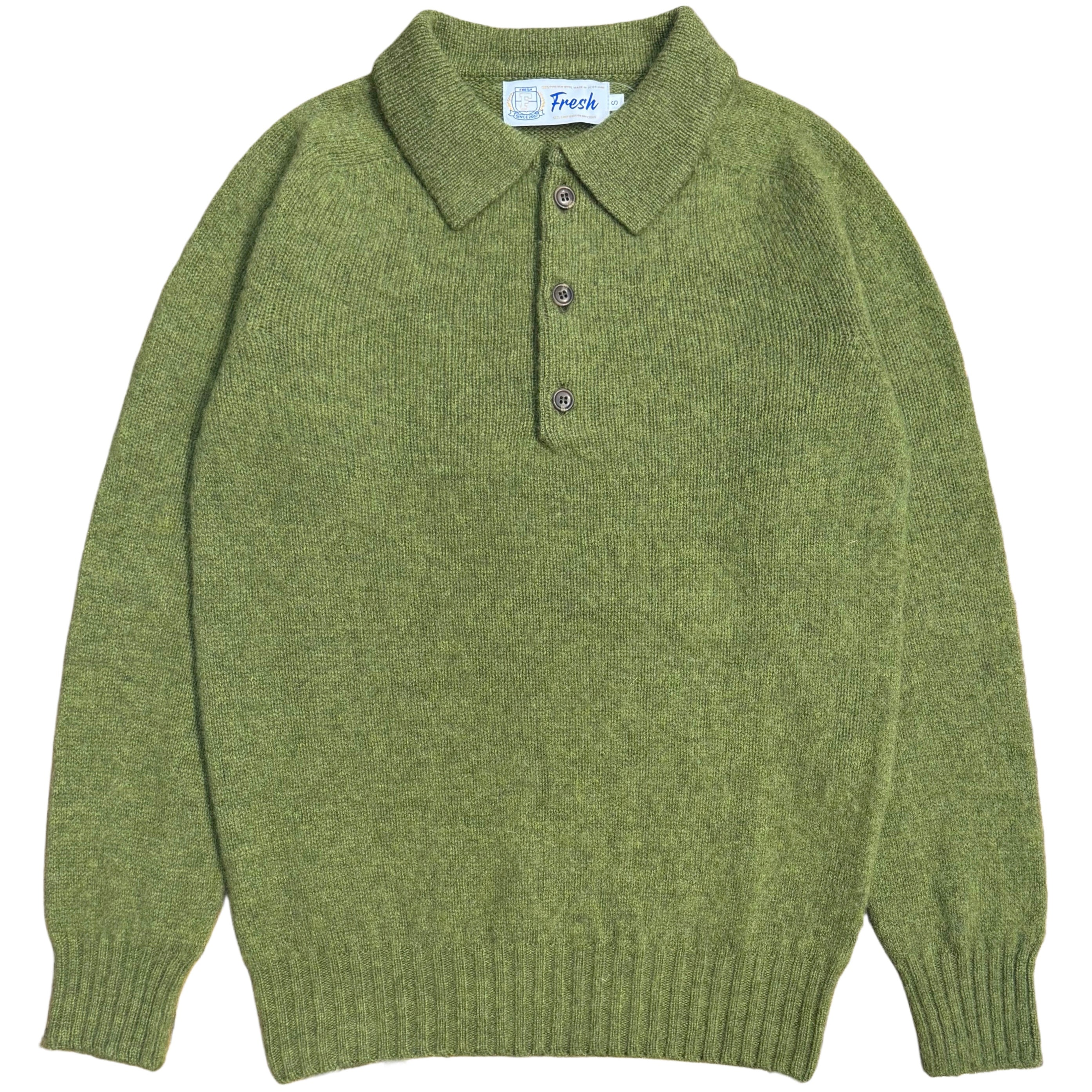 FRESH Paul Shaggy Shetland Wool Polo Sweater In Kale