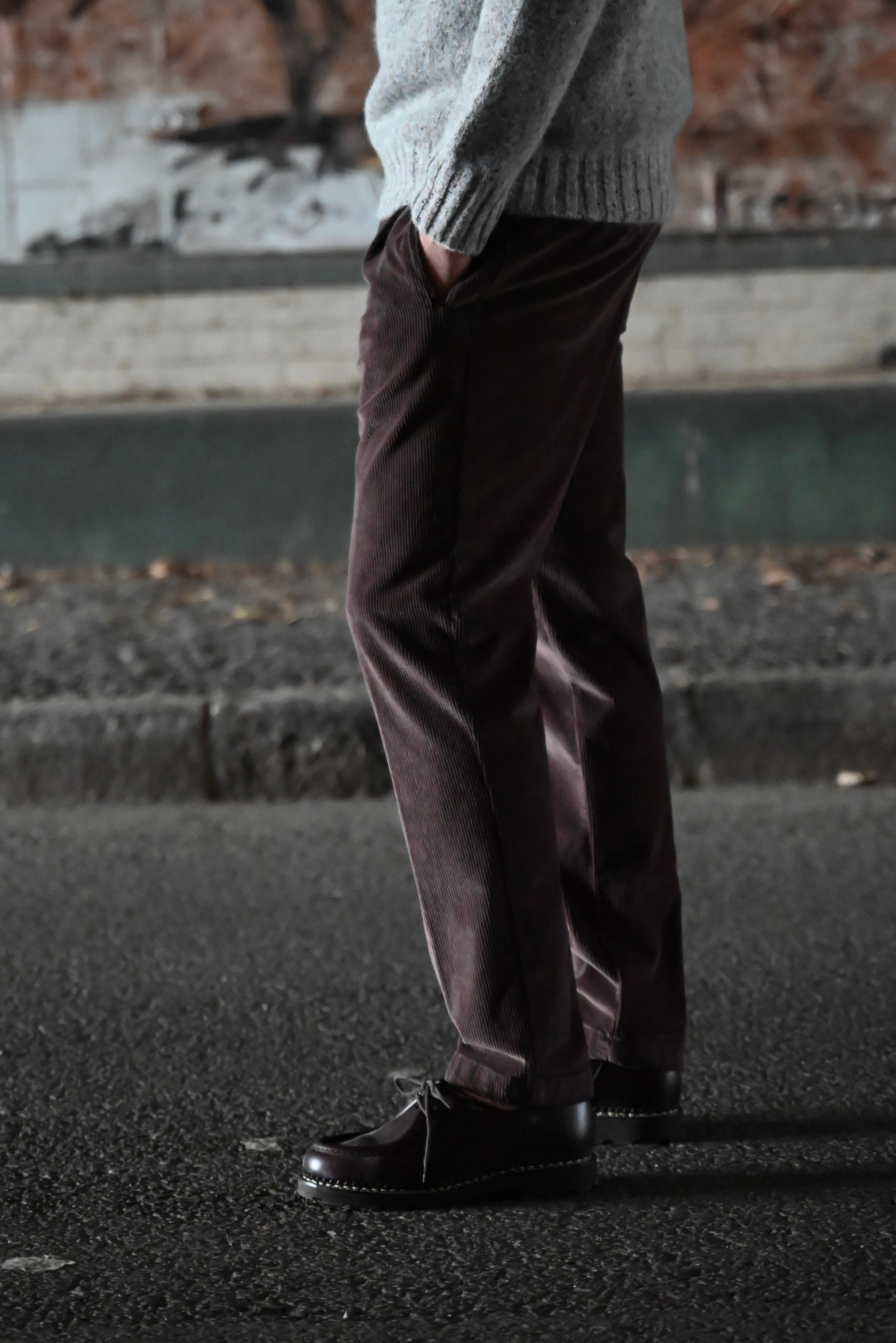 FRESH Pantalon chino plissé en velours côtelé marron