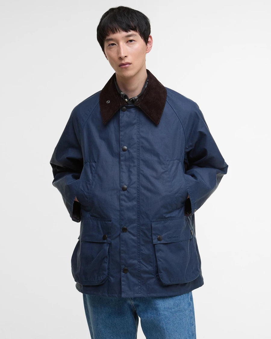 BARBOUR Oversized Bedale Waxed Jacket Washed Cobalt