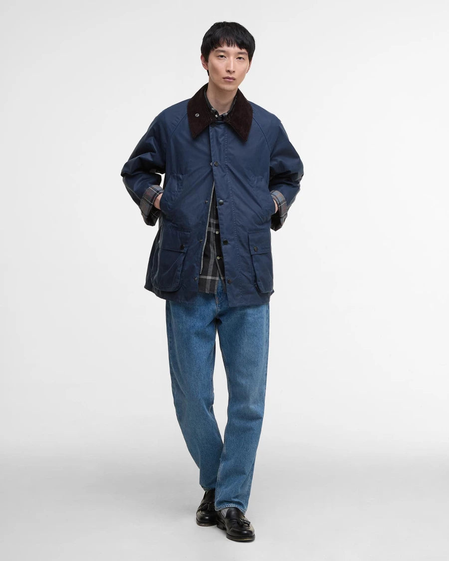 BARBOUR Oversized Bedale Waxed Jacket Washed Cobalt