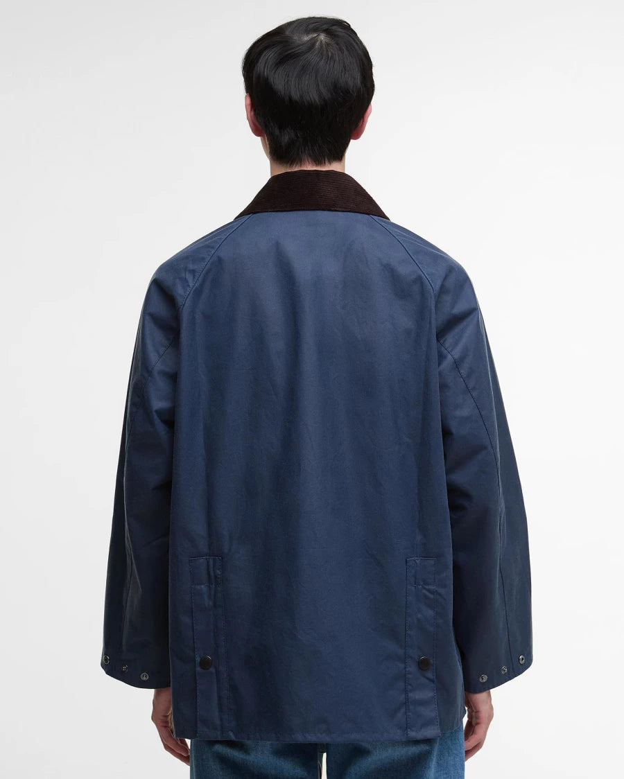 BARBOUR Oversized Bedale Waxed Jacket Washed Cobalt