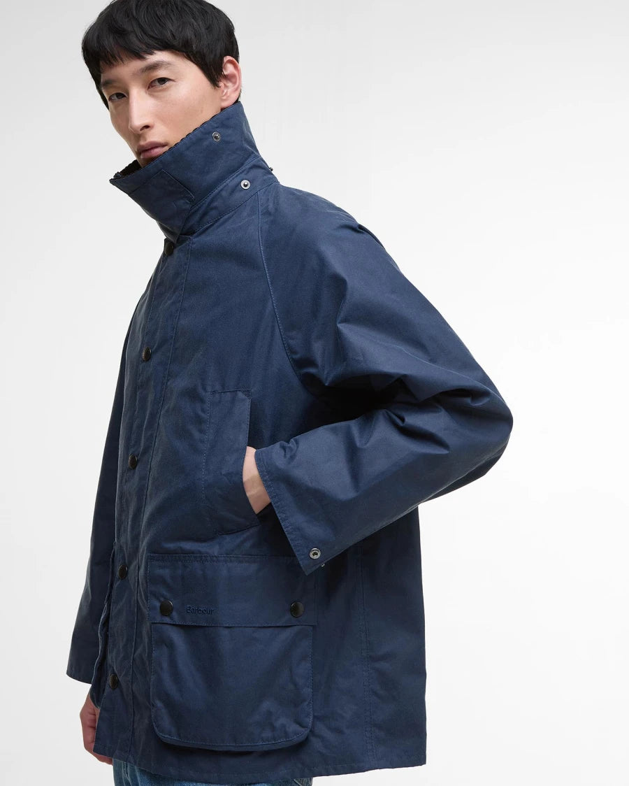BARBOUR Oversized Bedale Waxed Jacket Washed Cobalt