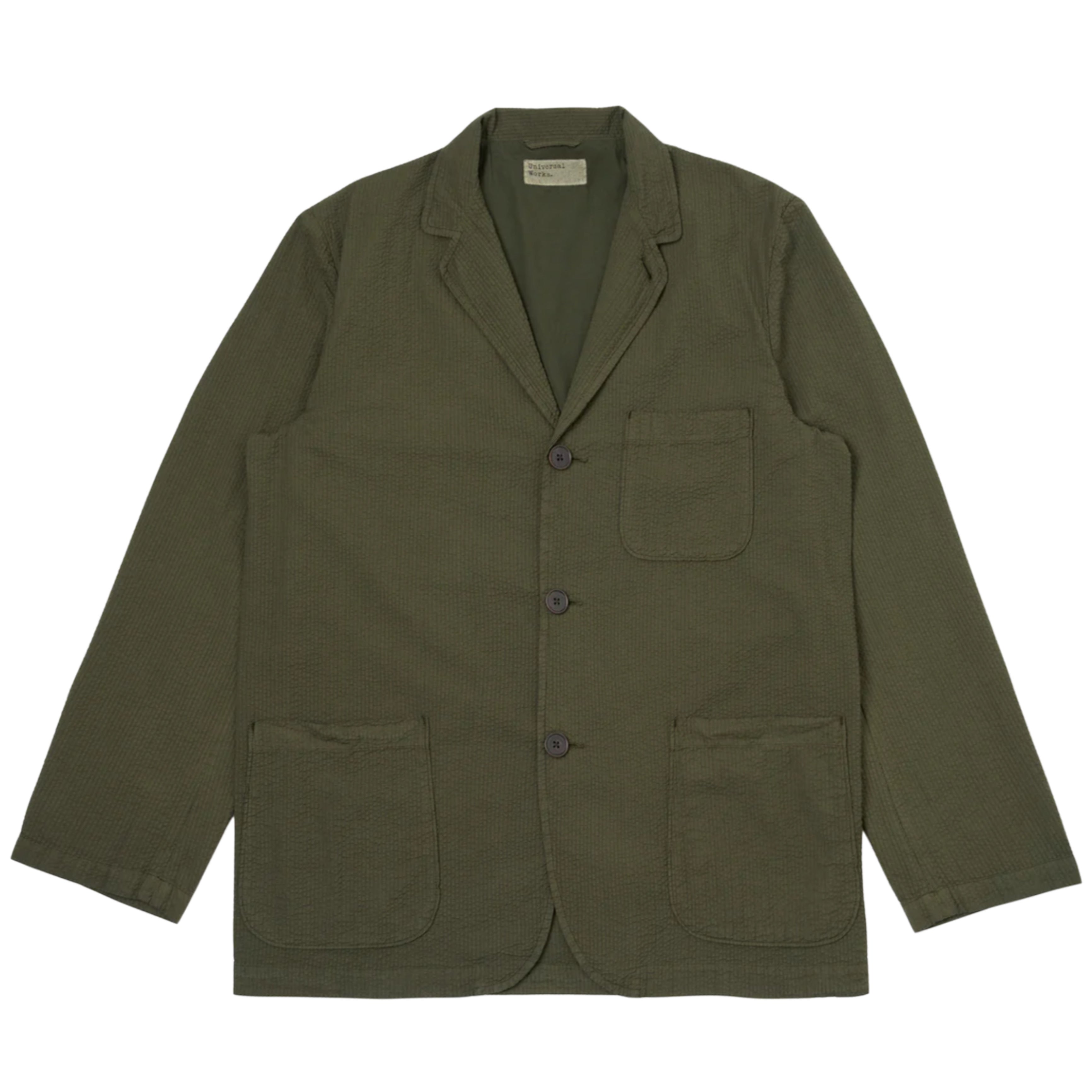 UNIVERSAL WORKS Olive Merida Seersucker Three Button Jacket