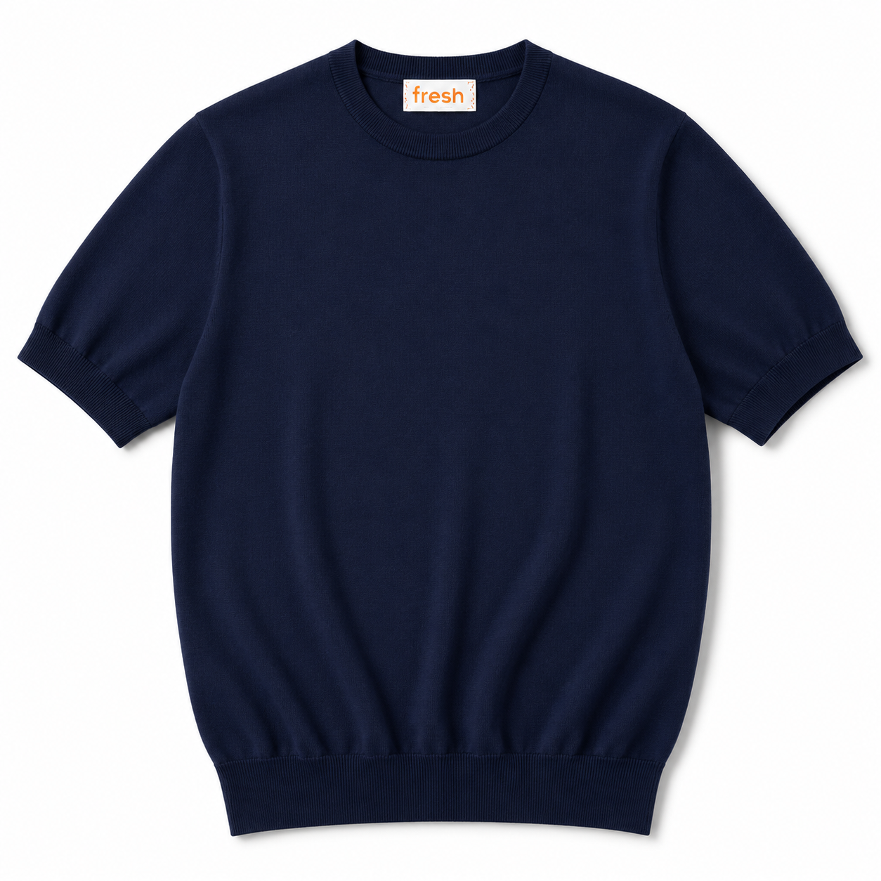 FRESH Biagio Extra Fine Cotton Knitted T-Shirt in Navy