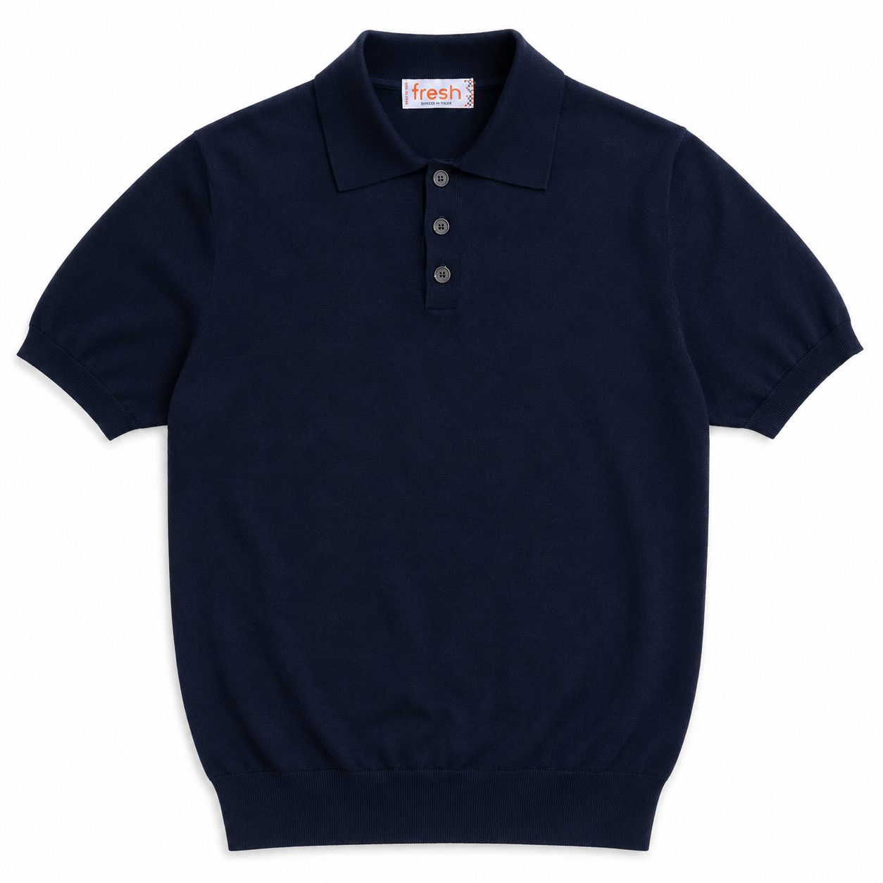 FRESH Weller Extra Fine Cotton Knitted Polo In Navy