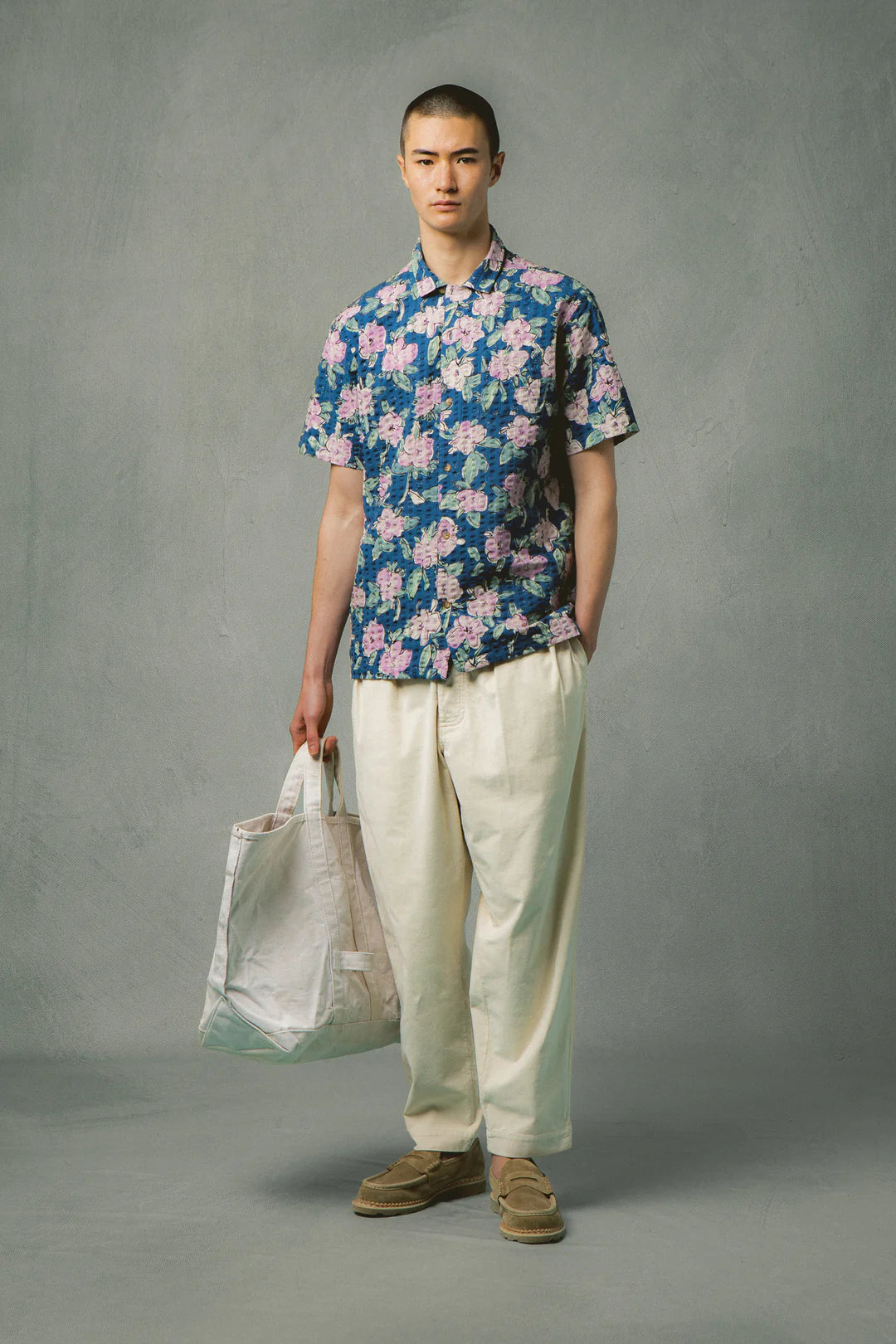Camicia KESTIN Crammond in Seersucker floreale blu/lilla